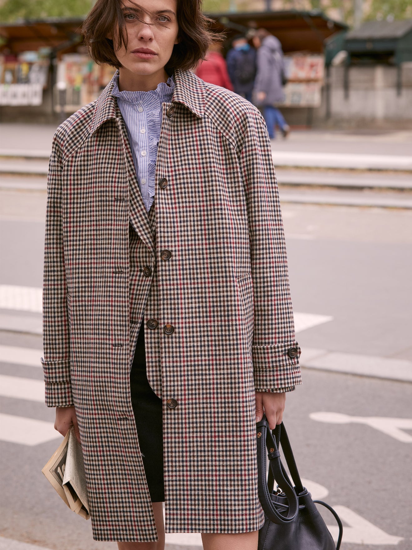 Karierter Damen Car Coat-Mantel aus Twill