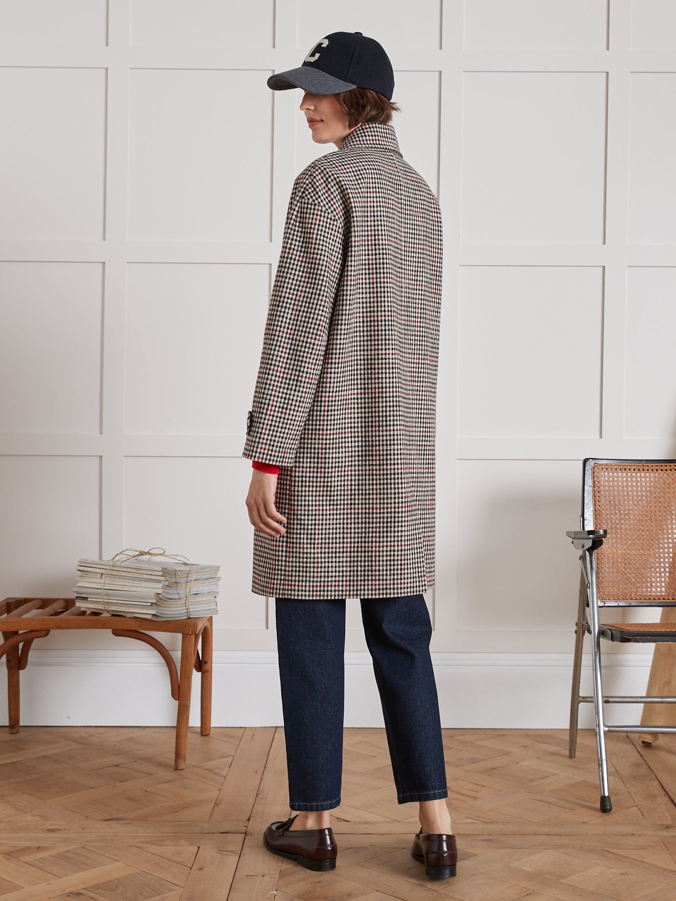 Karierter Damen Car Coat-Mantel aus Twill