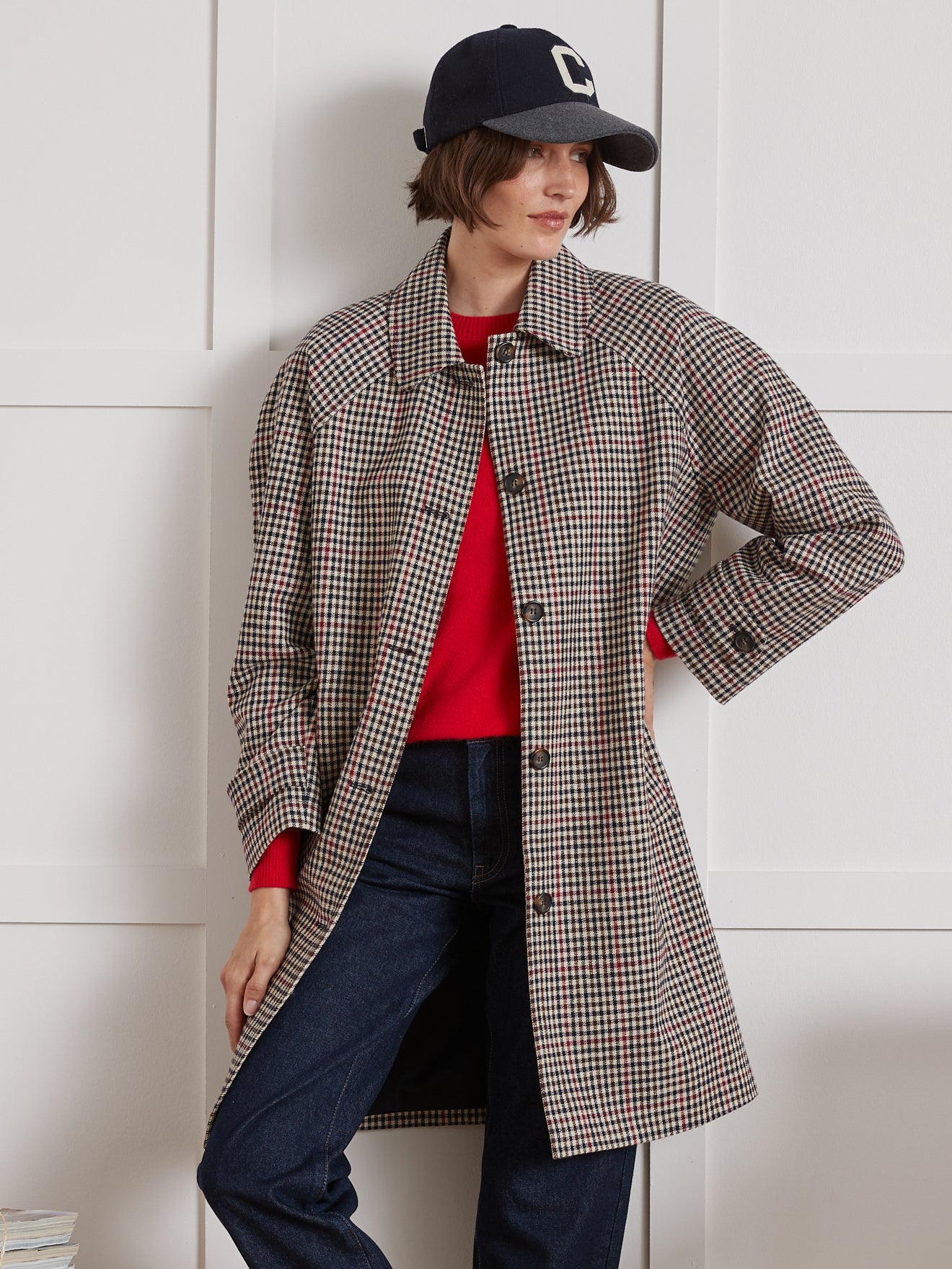 Karierter Damen Car Coat-Mantel aus Twill