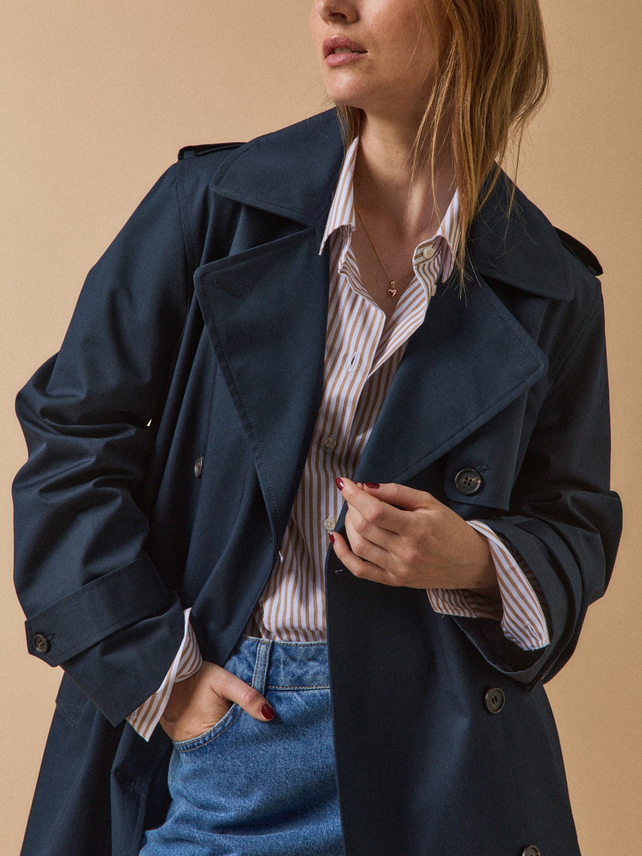 Langer Damen-Trenchcoat aus Bio-Baumwolle