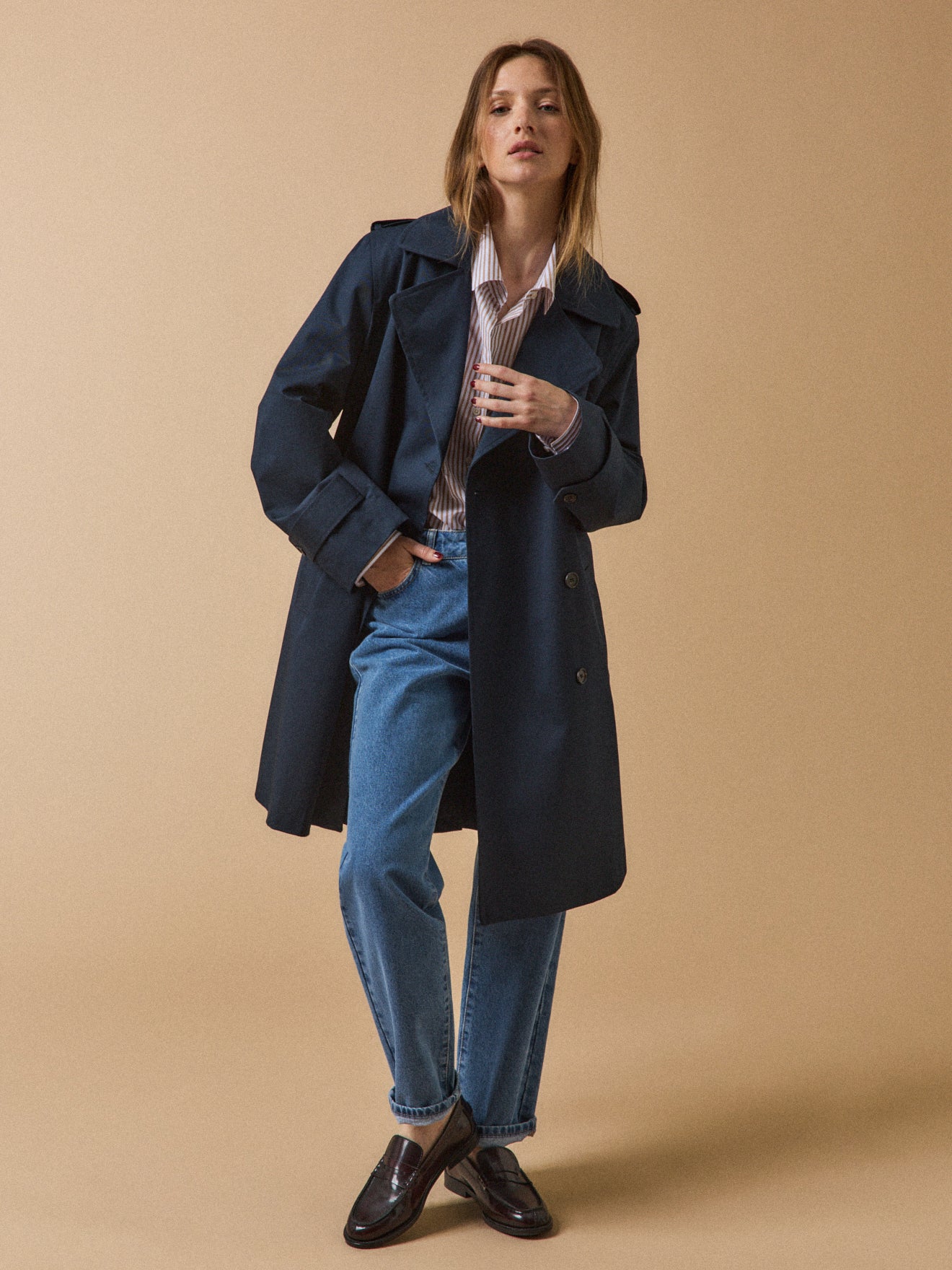 Langer Damen-Trenchcoat aus Bio-Baumwolle