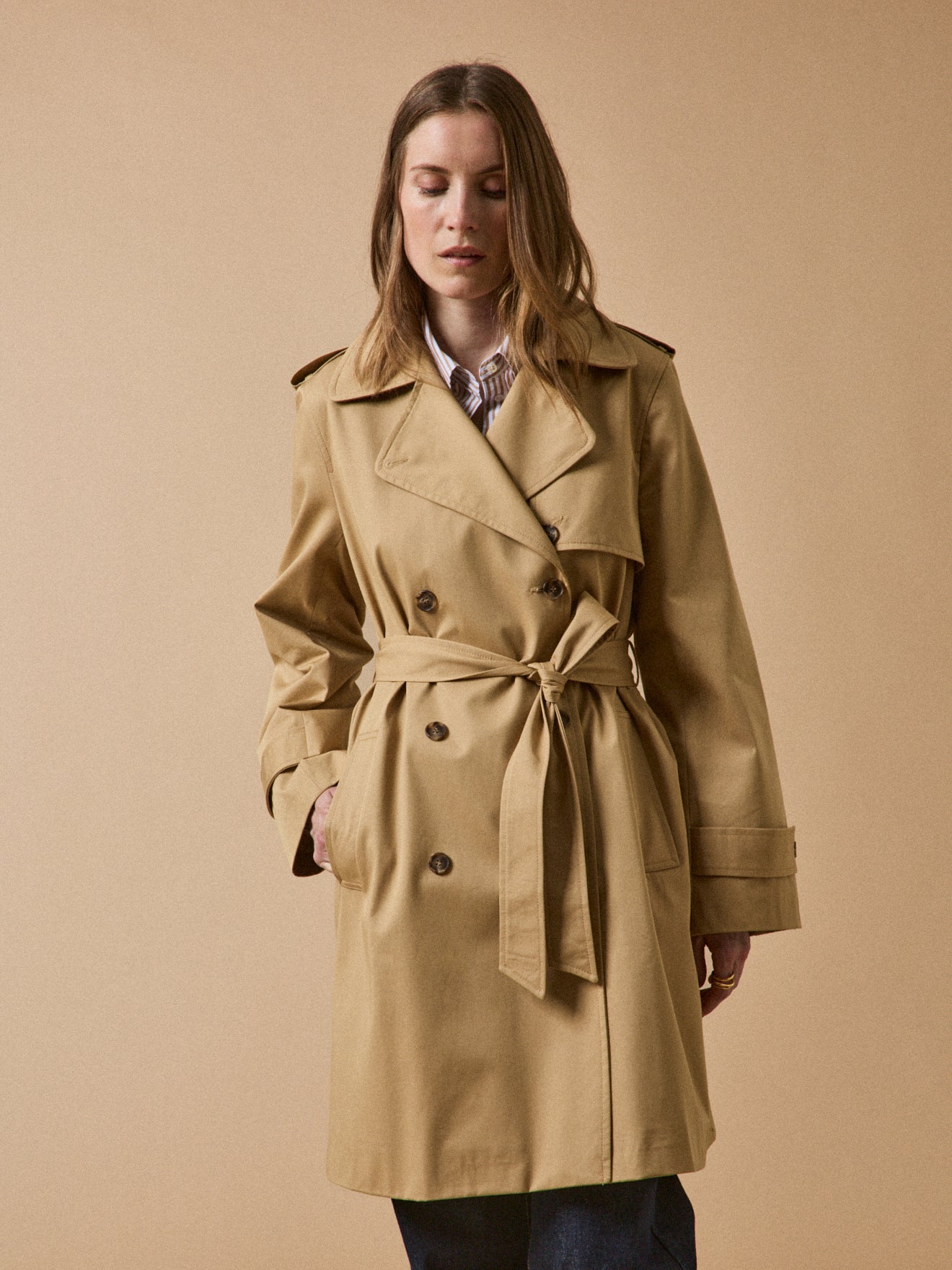 Langer Damen-Trenchcoat aus Bio-Baumwolle