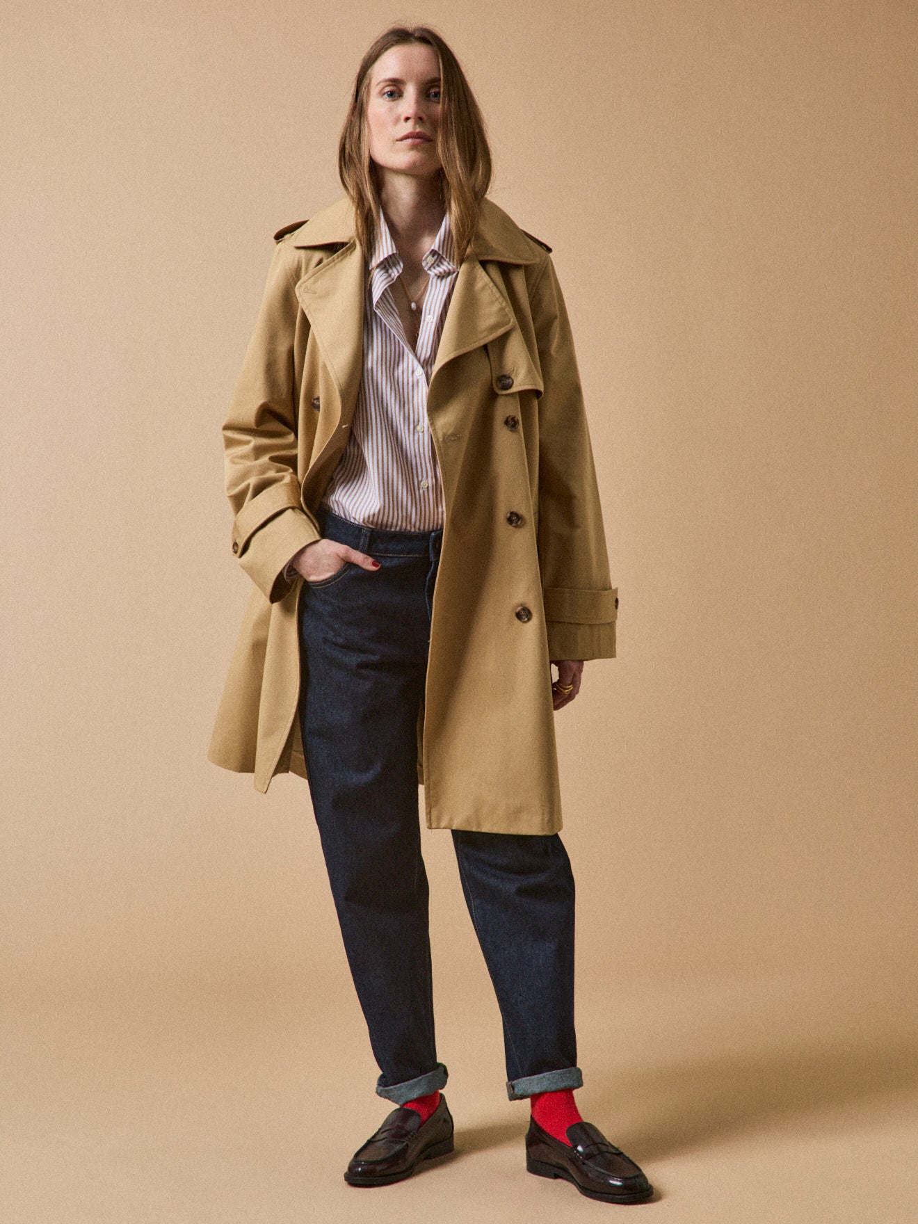 Langer Damen-Trenchcoat aus Bio-Baumwolle