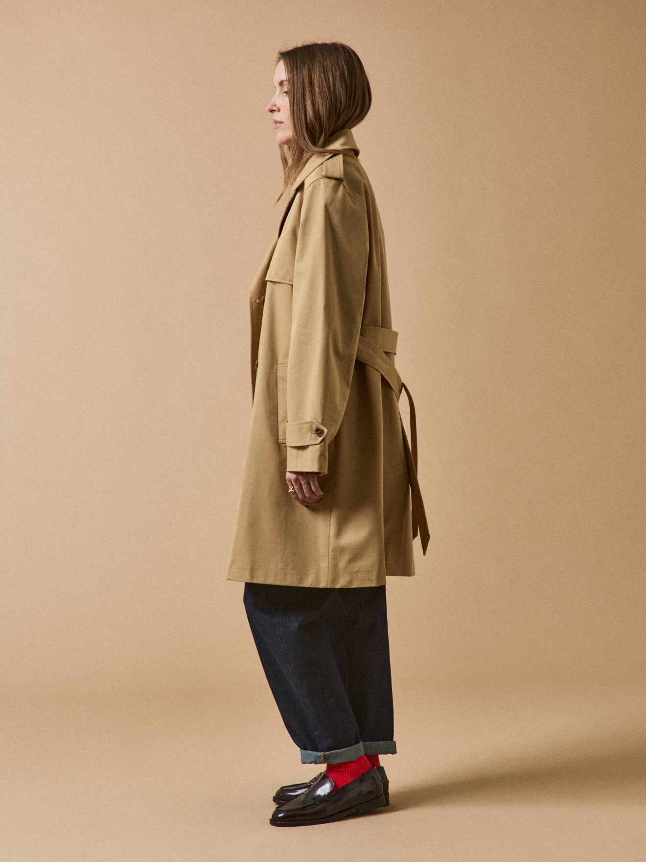 Langer Damen-Trenchcoat aus Bio-Baumwolle