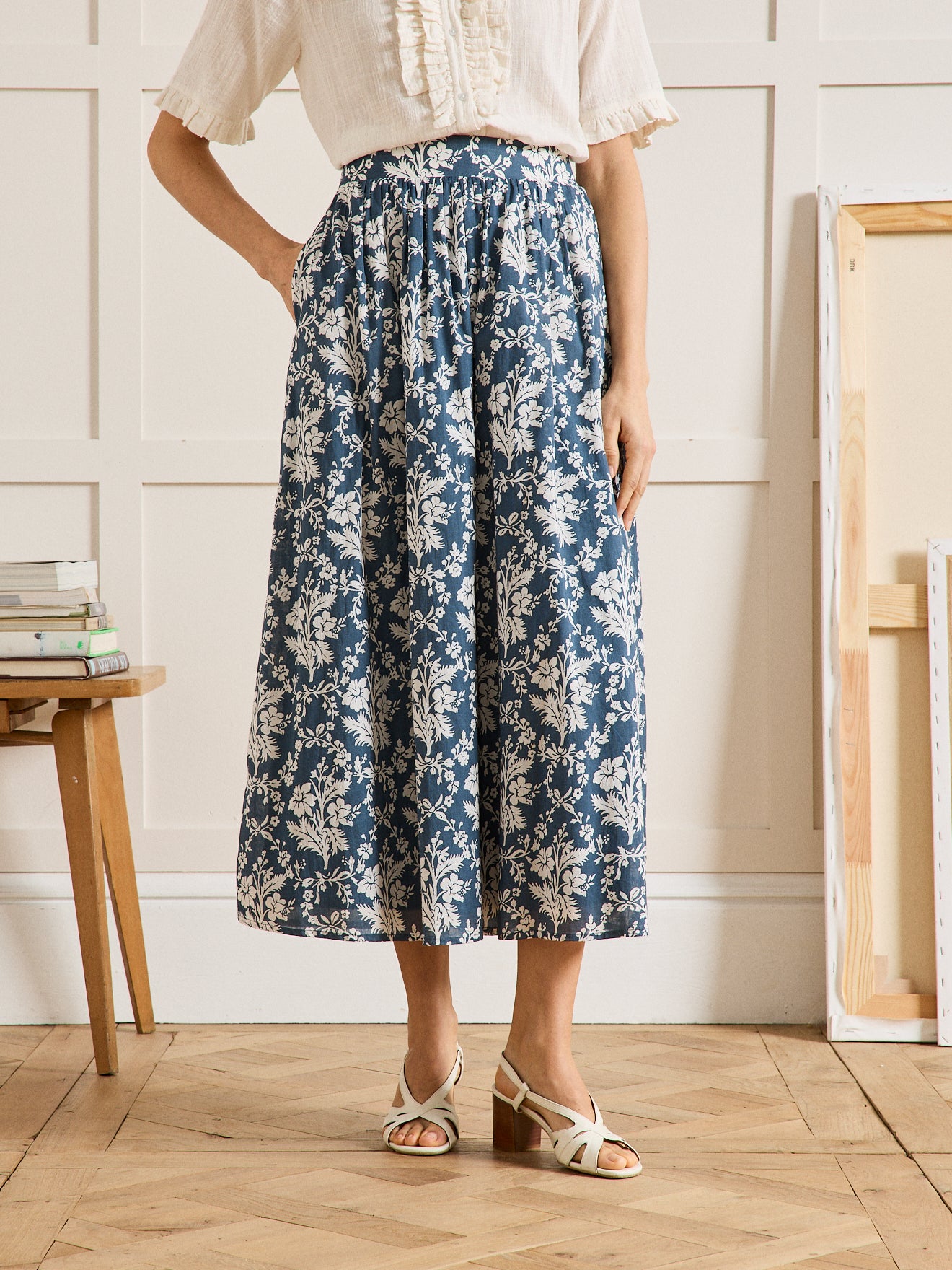 Langer Damenrock aus Baumwoll-Voile mit Lucia-Print