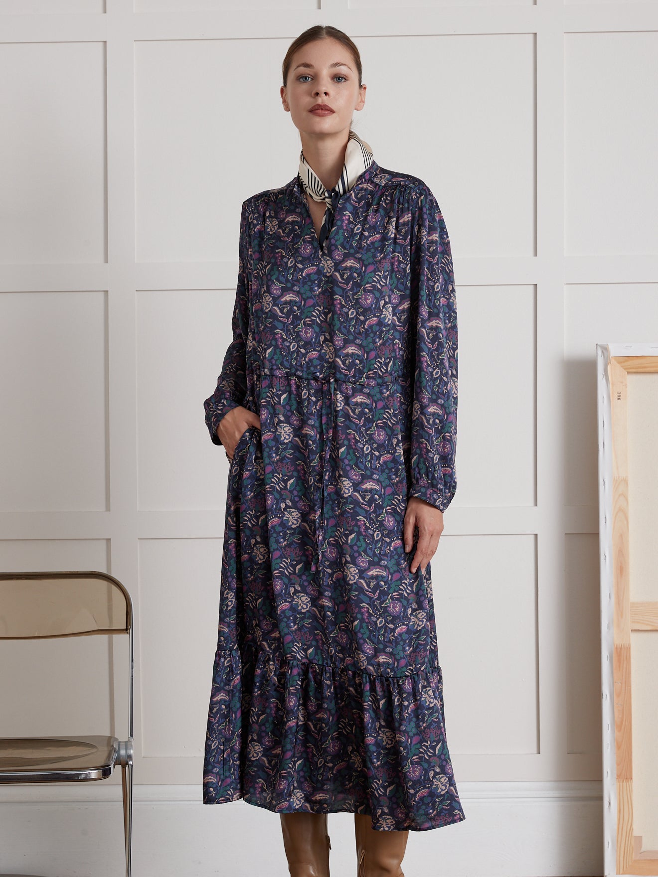 Langes Damenkleid mit Botania-Print von Pablo Piatti