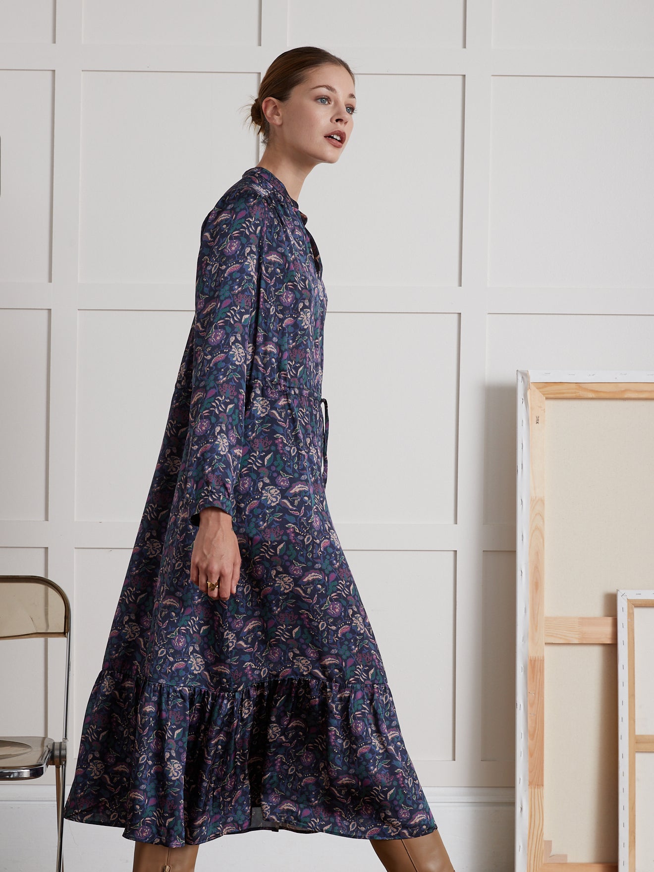 Langes Damenkleid mit Botania-Print von Pablo Piatti