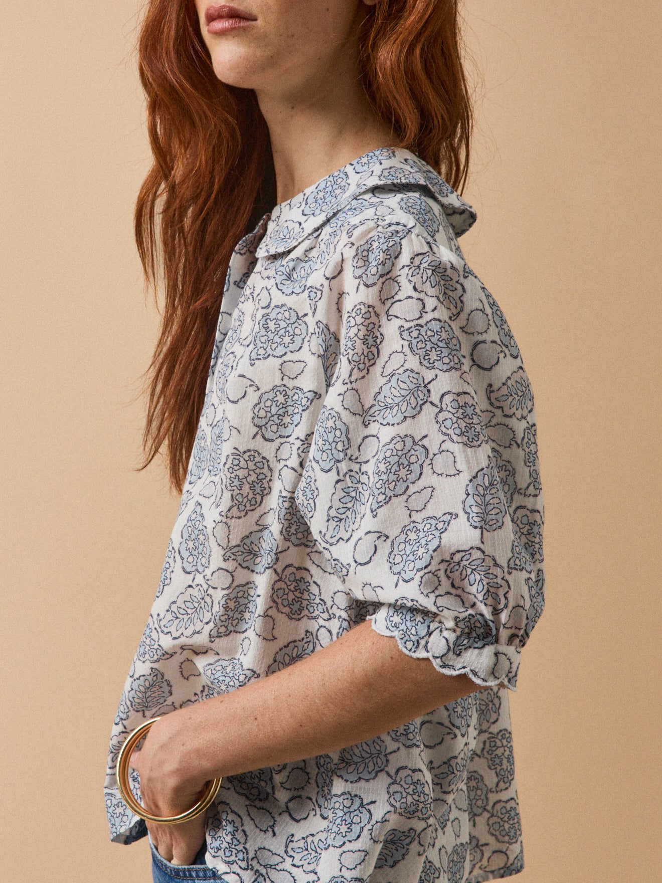 Damen-Hemdbluse aus Dobby-Baumwolle mit Adonie-Print