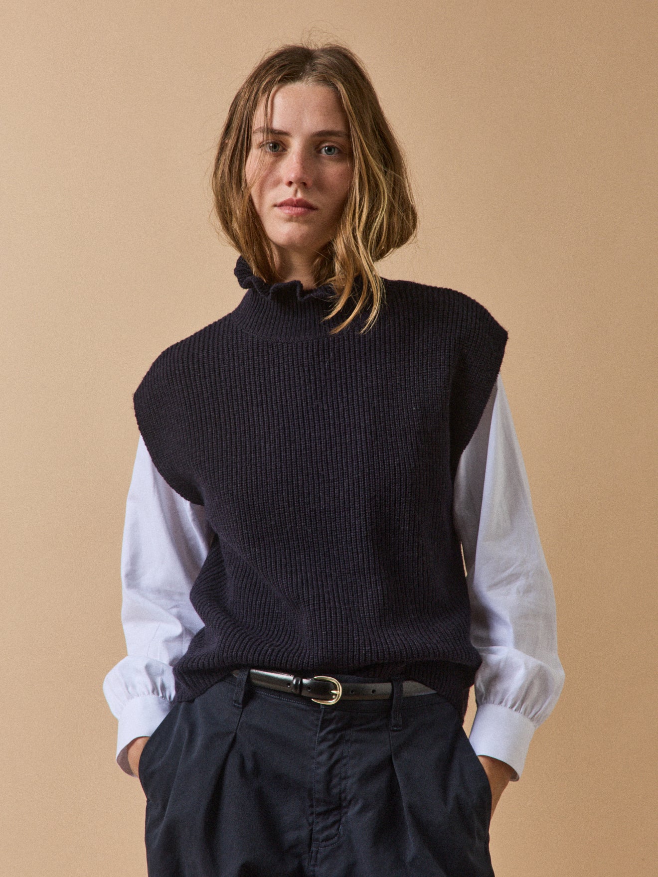 Longstrickjacke Damen Strickweste Ohne äärmel Schwarz Cardigan In