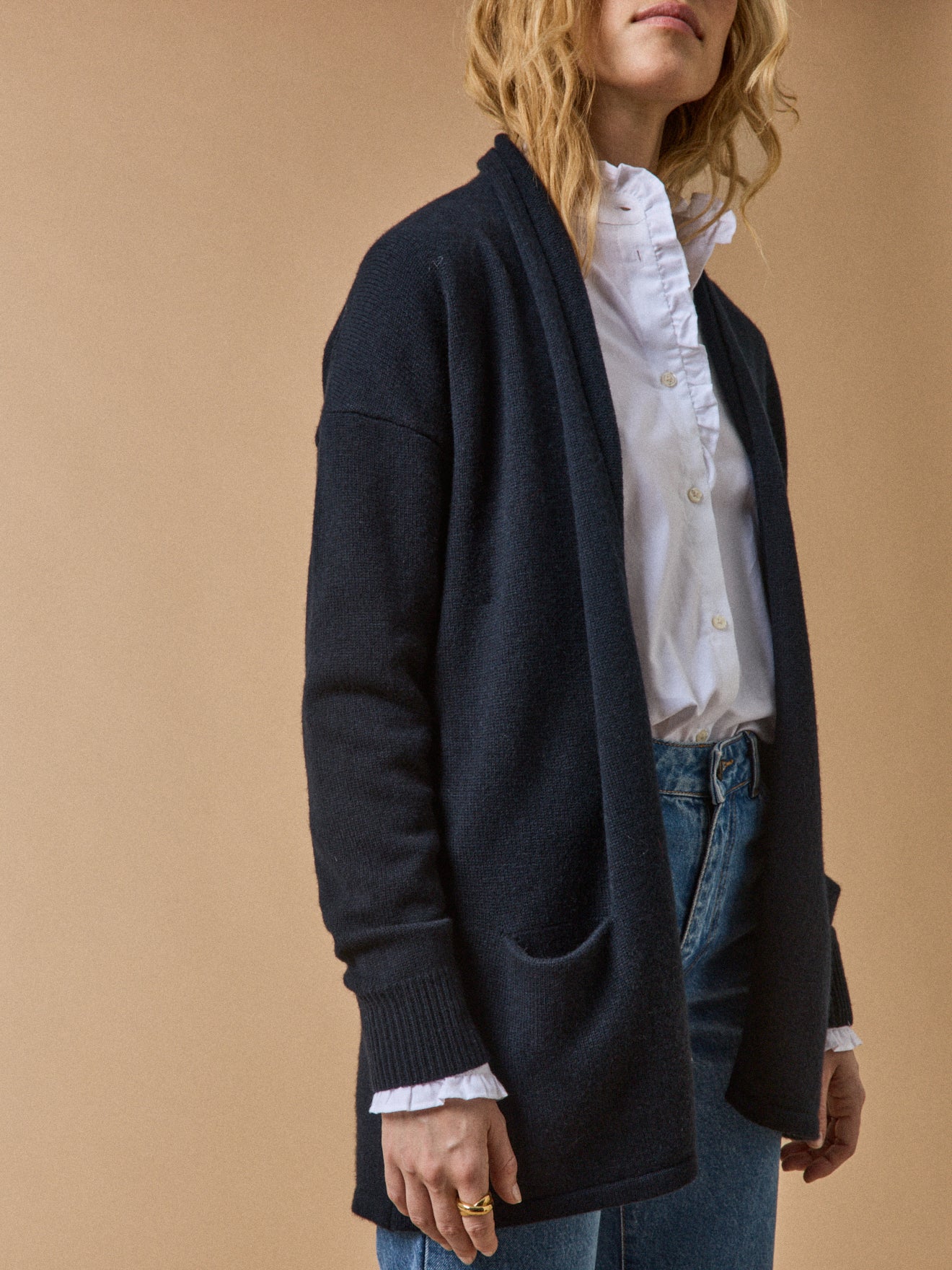 Damen-Cardigan aus Wolle und Cashmere mit Schalkragen