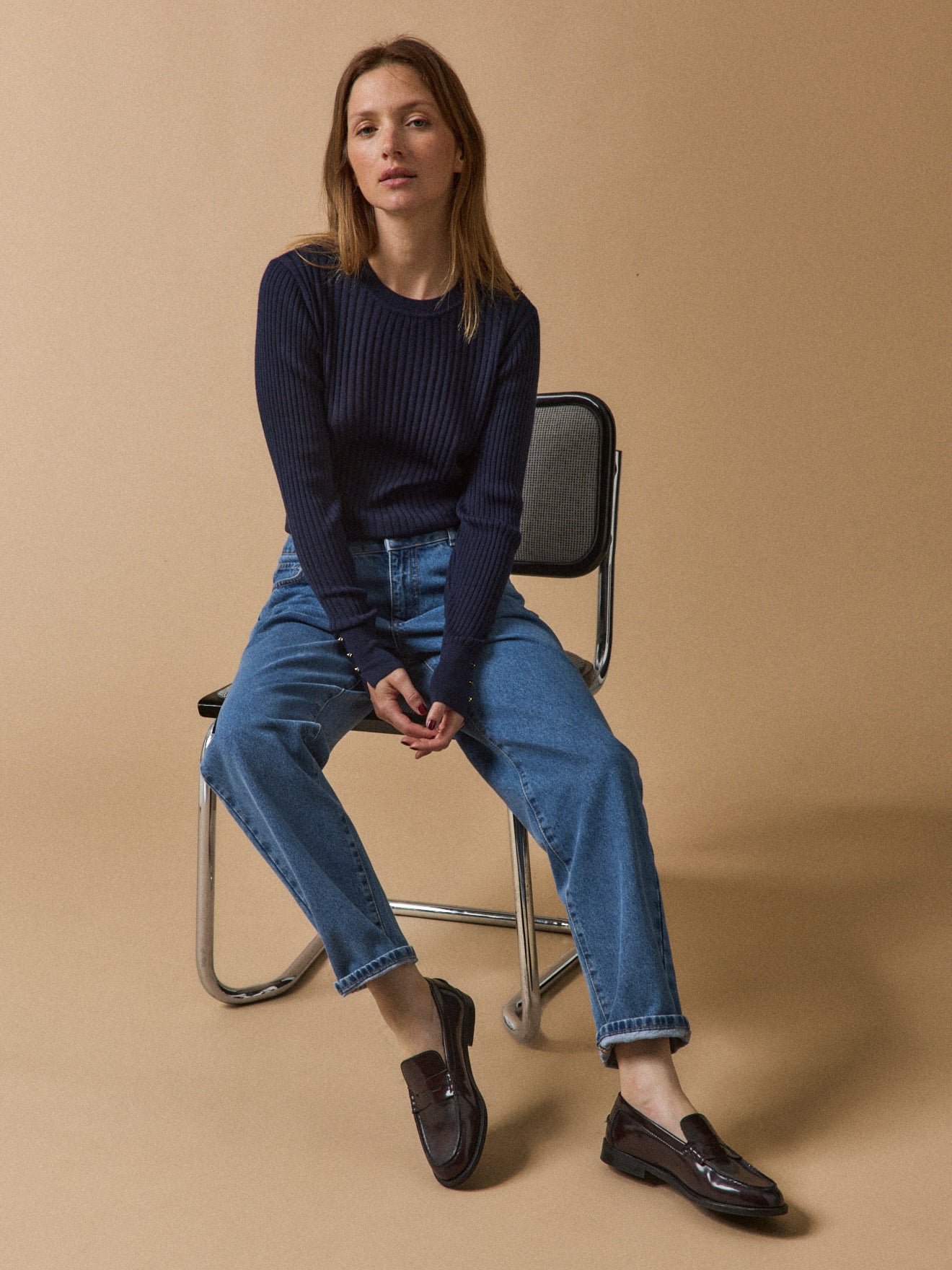 Damen-Rollkragenpullover aus Rippenstrick aus RWS*-Wolle