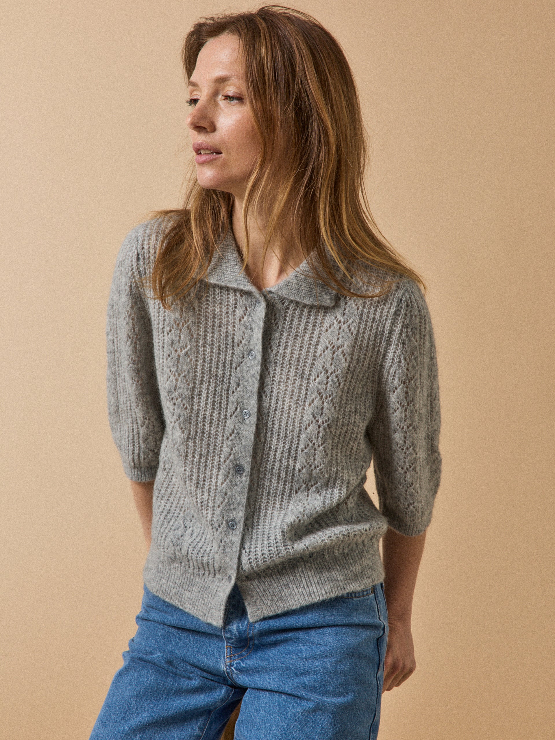 Damenpullover mit Polokragen aus Wolle und Mohair