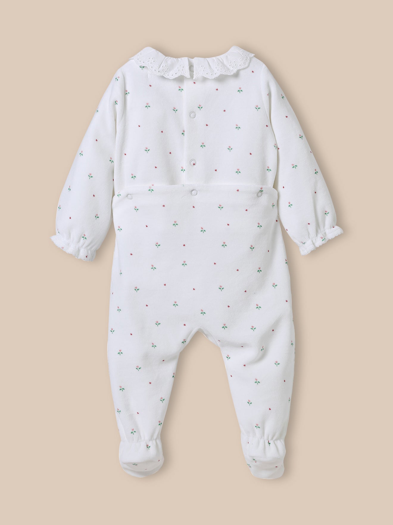 Baby-Schlafanzug aus Samt Kragen mit Lochstickerei