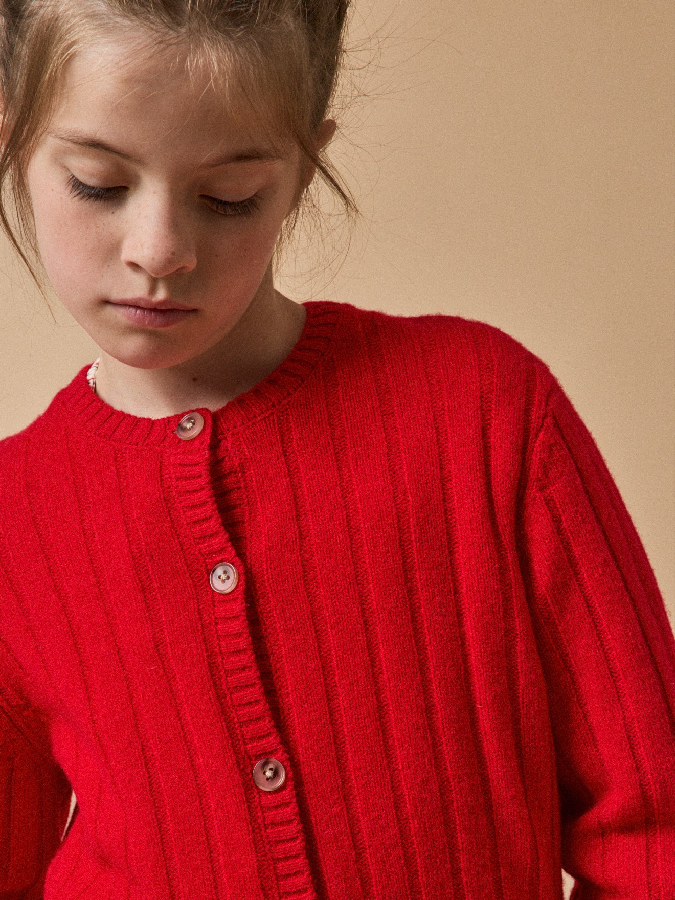 Mädchen-Cardigan, Rippenmuster, reine Merinowolle