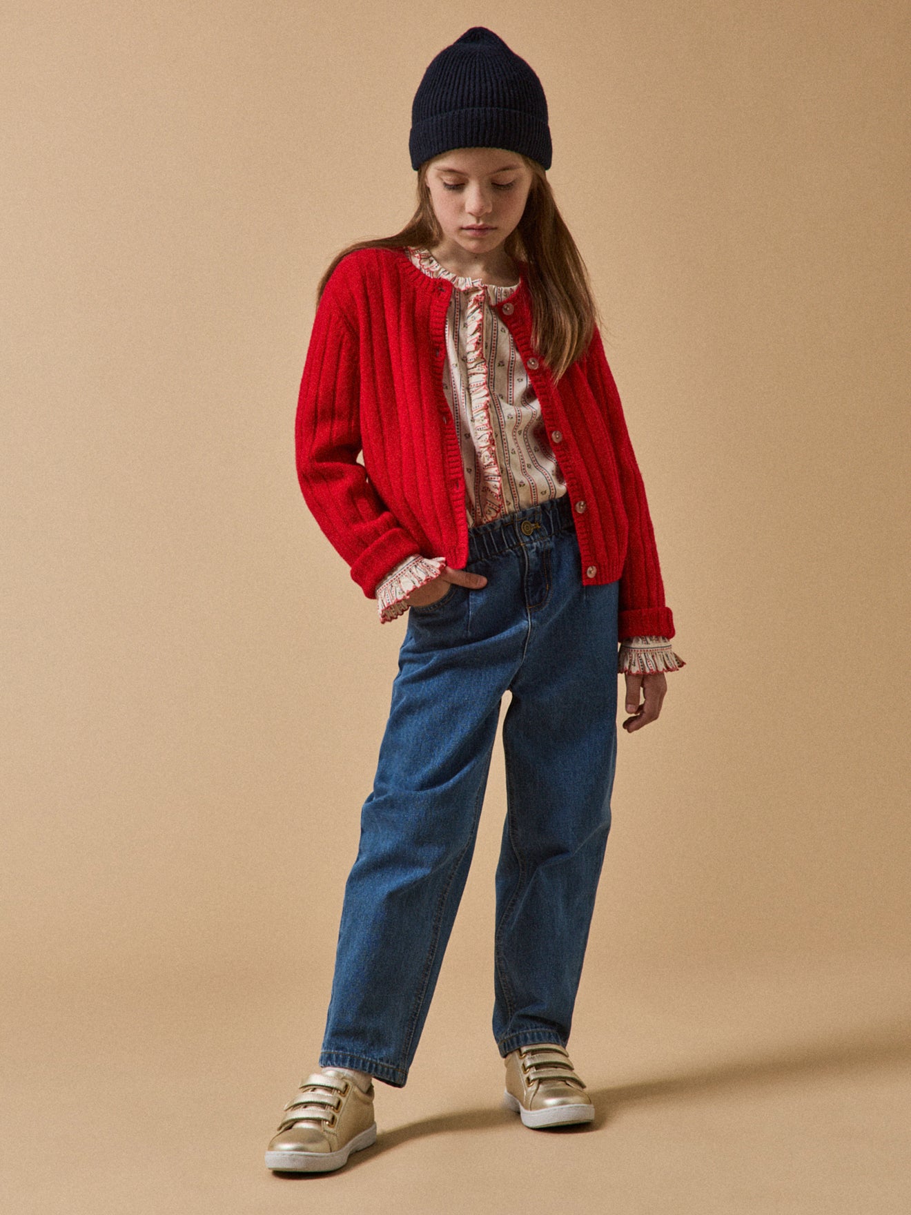 Mädchen-Cardigan, Rippenmuster, reine Merinowolle