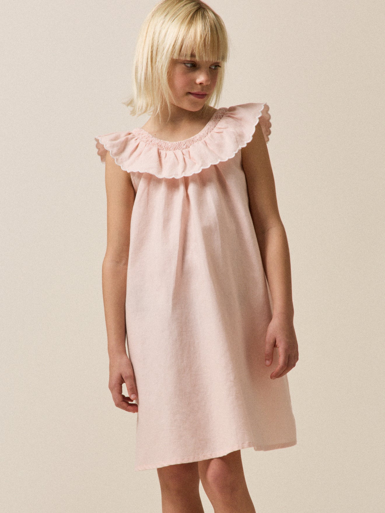 Mädchenkleid « Clotilde » aus Leinen und Baumwolle – Kollektion « Feste & Hochzeiten »