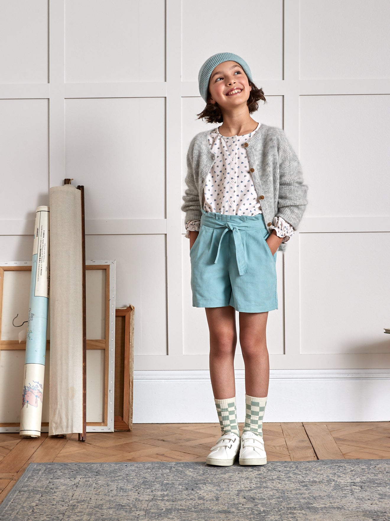 Mädchenbluse aus Velours mit Druckmuster «Emily», weit geschnitten