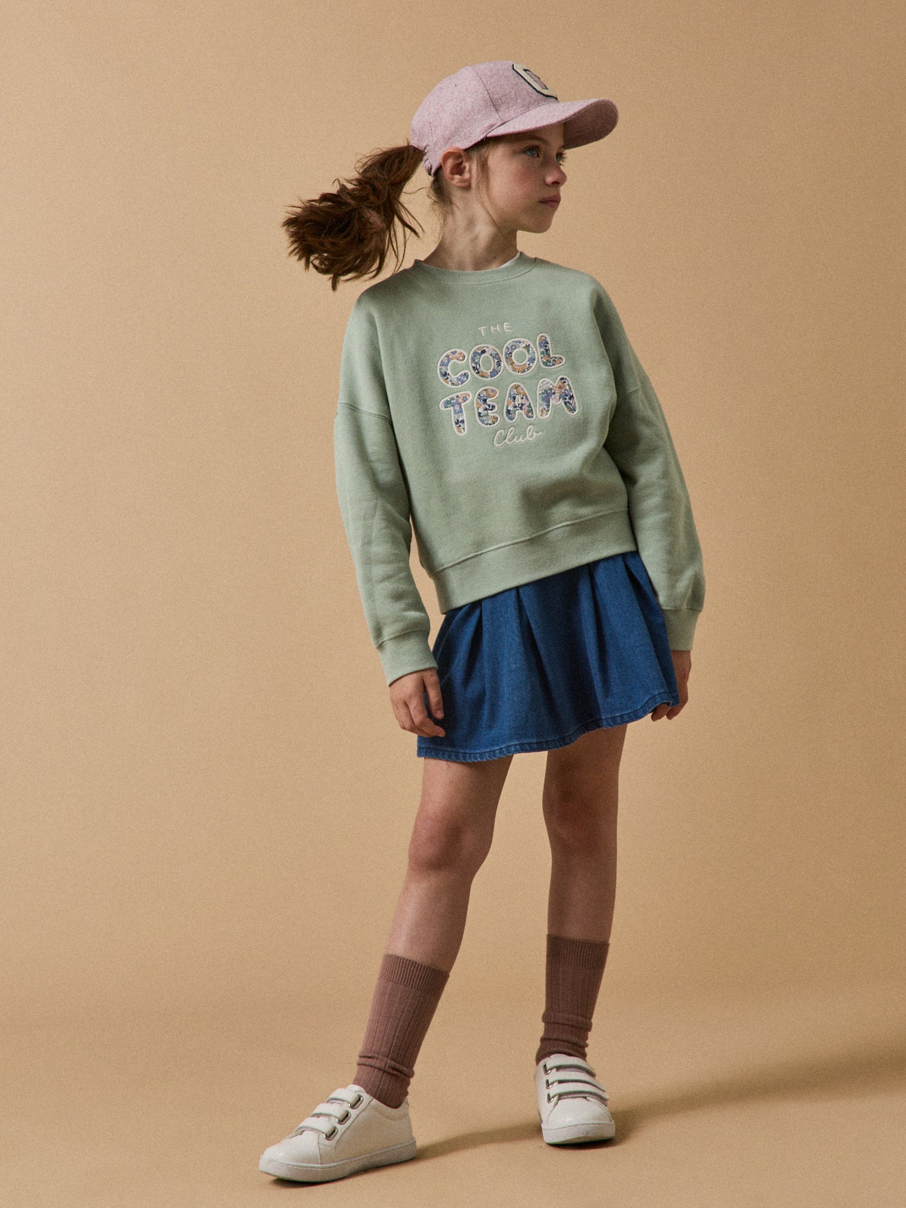 Mädchen-Sweatshirt « Cool Team », aus Liberty®-Stoff, Bio-Baumwolle