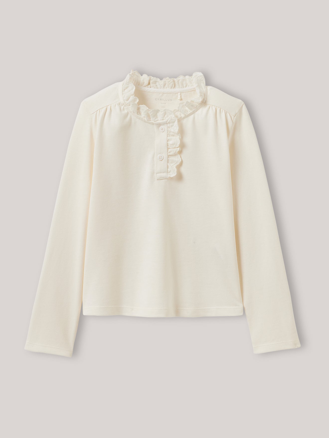 Mädchen-Shirt mit Stickerei und Stehkragen – Bio-Baumwolle