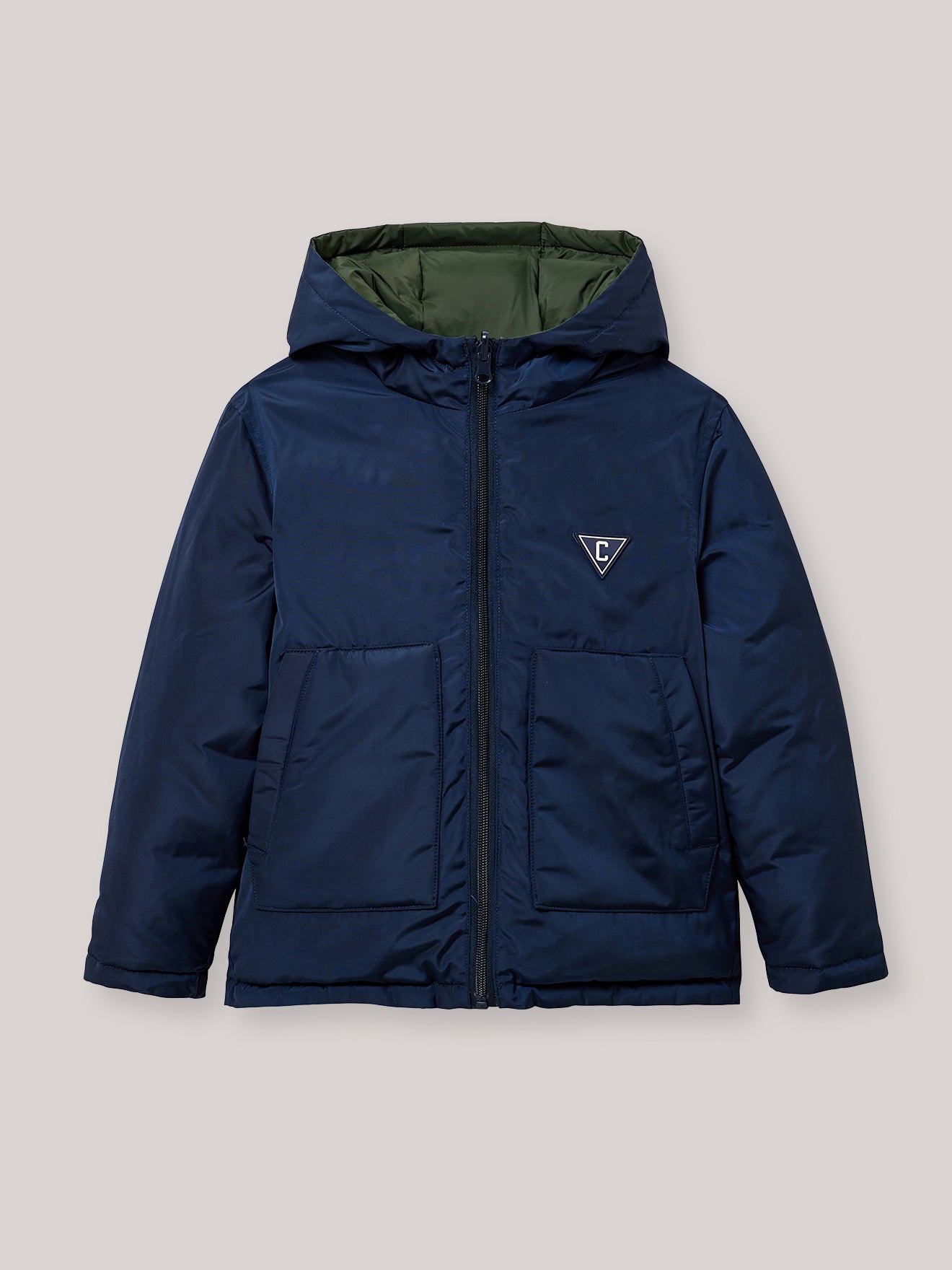 Jungen-Daunenjacke mit Federn und Daunen, wendbar