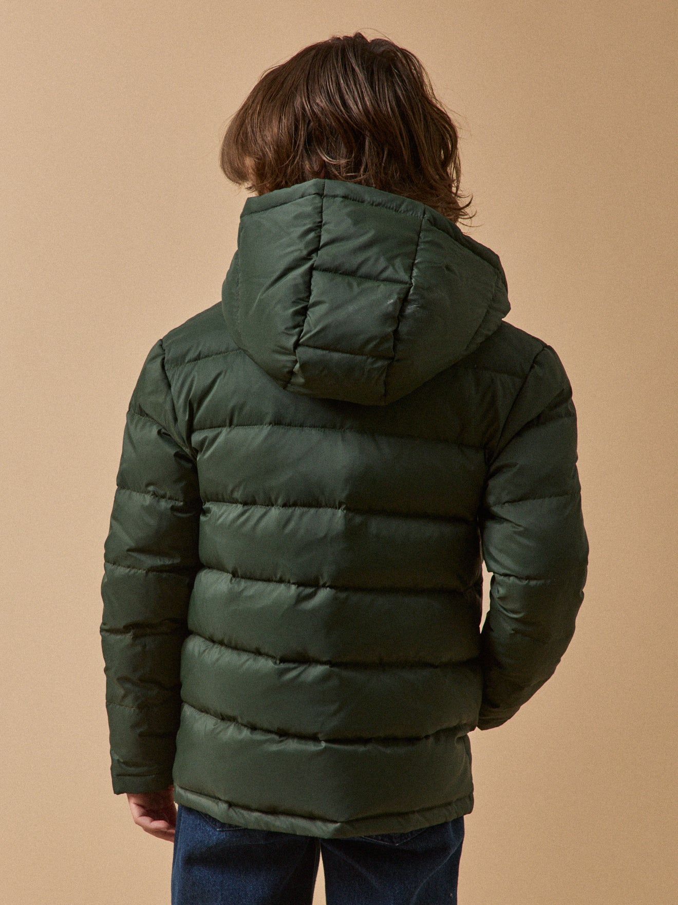 Jungen-Daunenjacke mit Federn und Daunen, wendbar