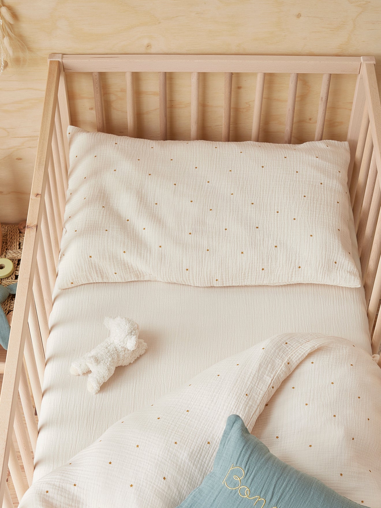Baby-Kopfkissenbezug aus Bio-Baumwoll-Gaze « Baby »