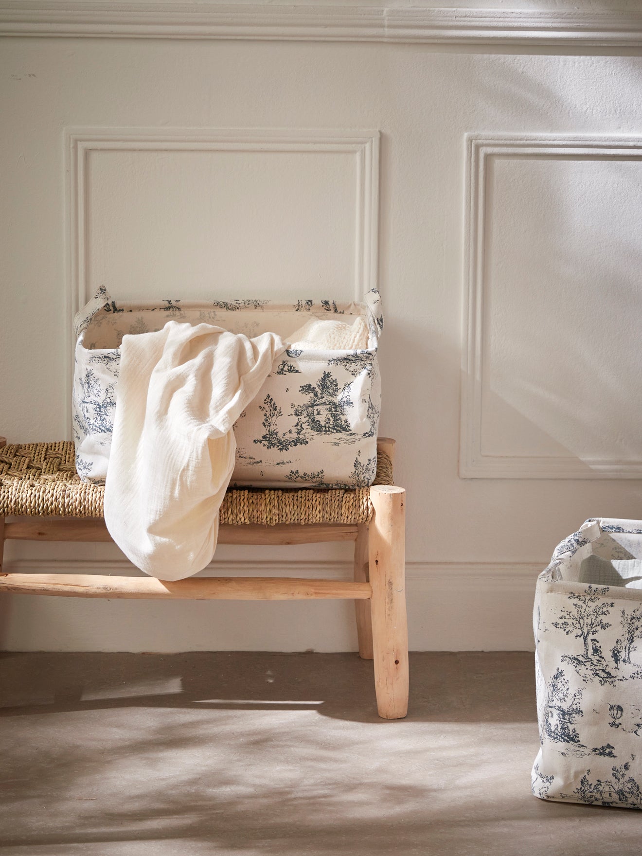 Wäschekorb im Toile de Jouy-Esprit, kleines Modell