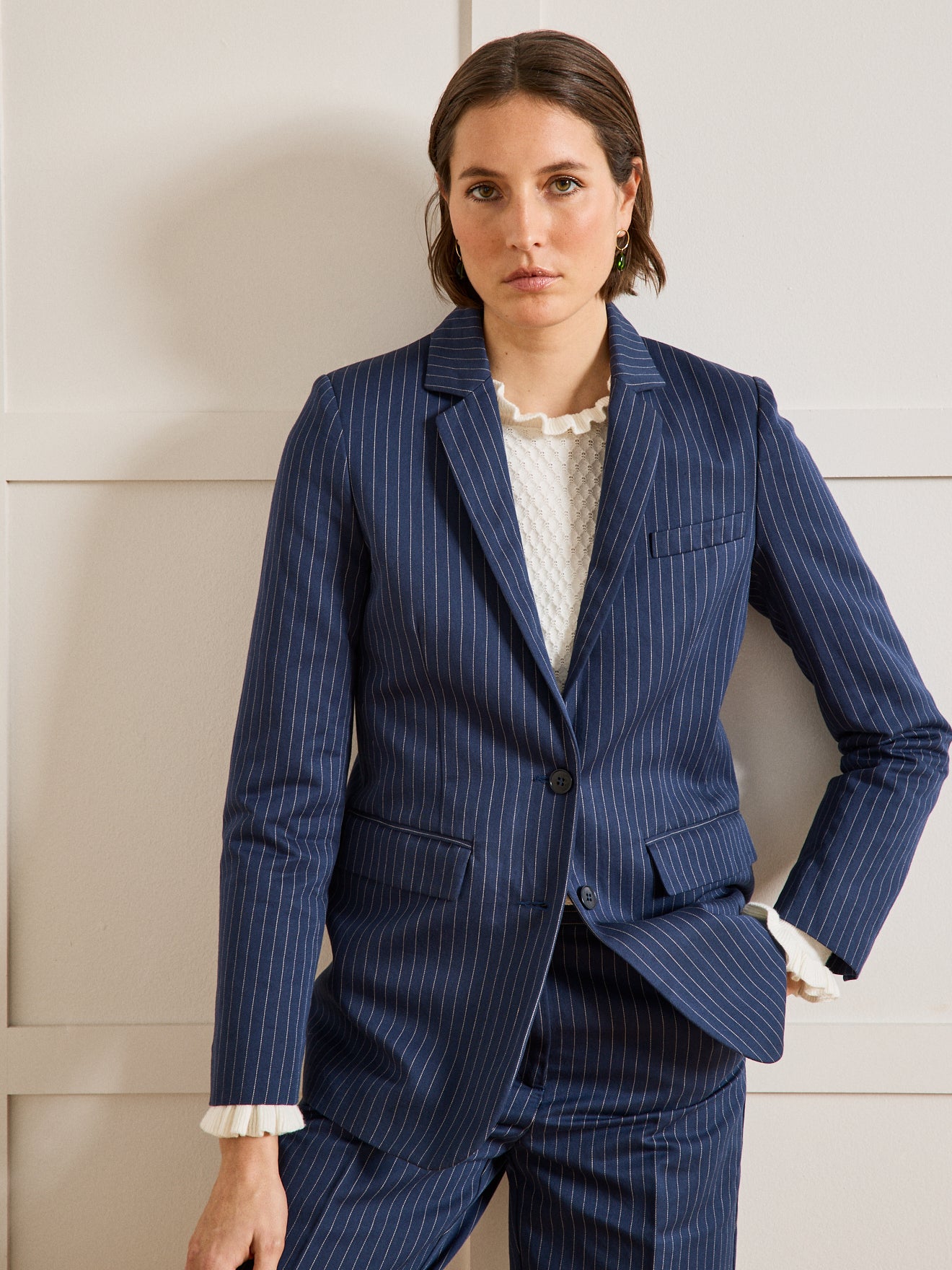 Gestreifter Damen-Blazer aus Leinen und Baumwolle