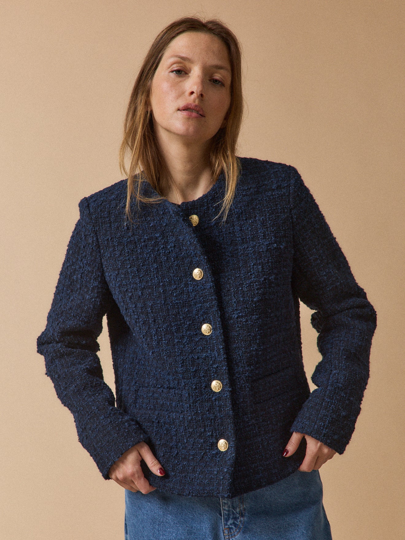 Einfarbiger Damen-Blazer aus Twill