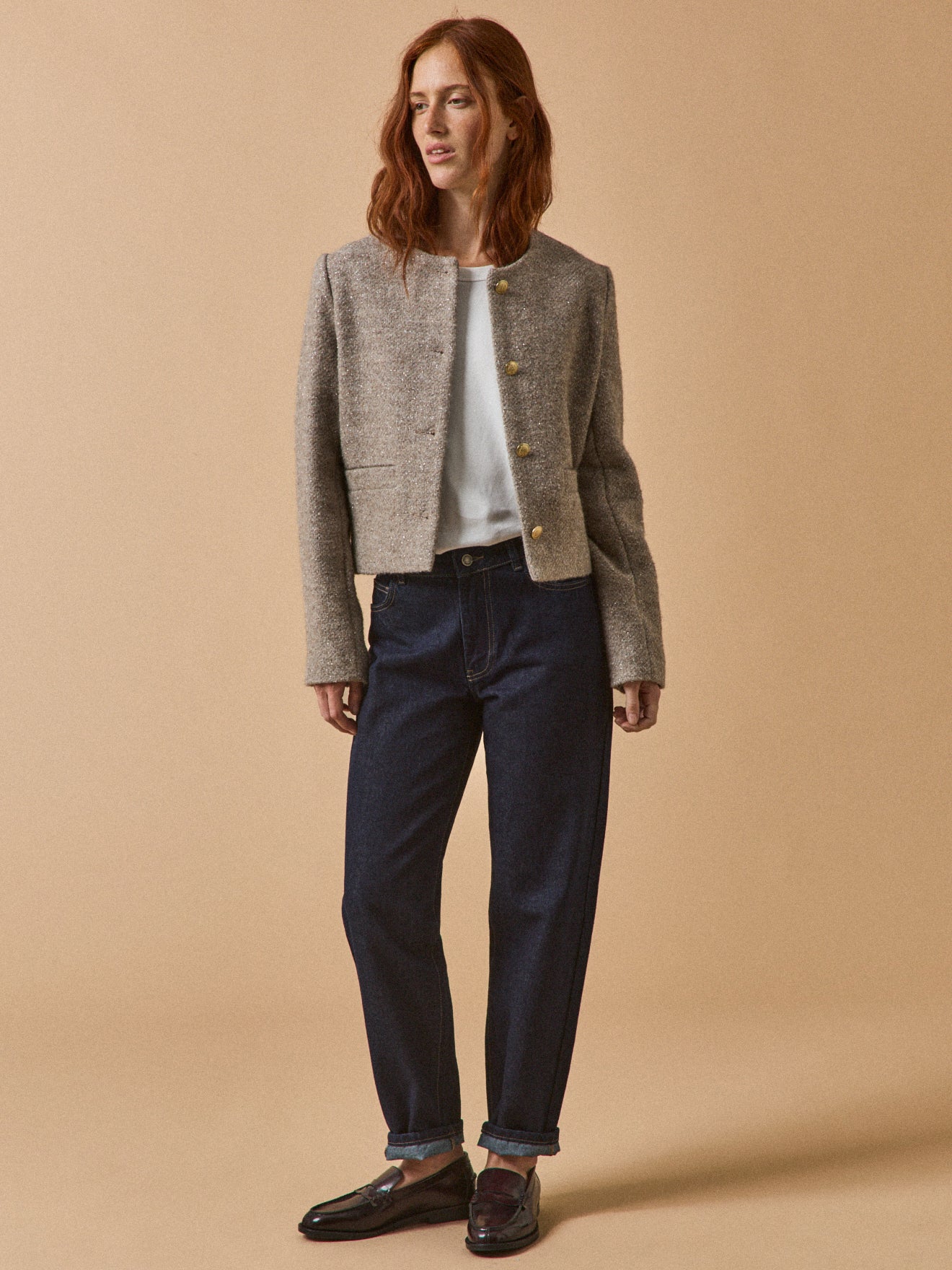 Irisierte Damenjacke ohne Kragen