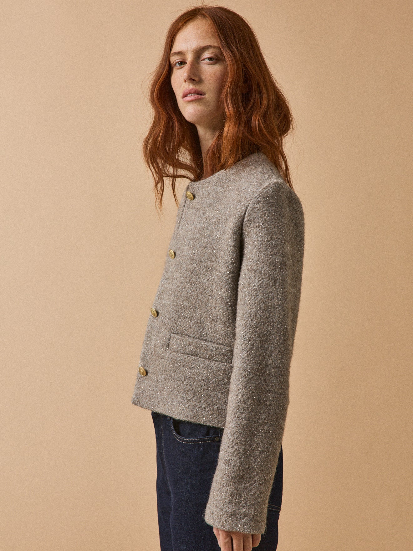 Irisierte Damenjacke ohne Kragen