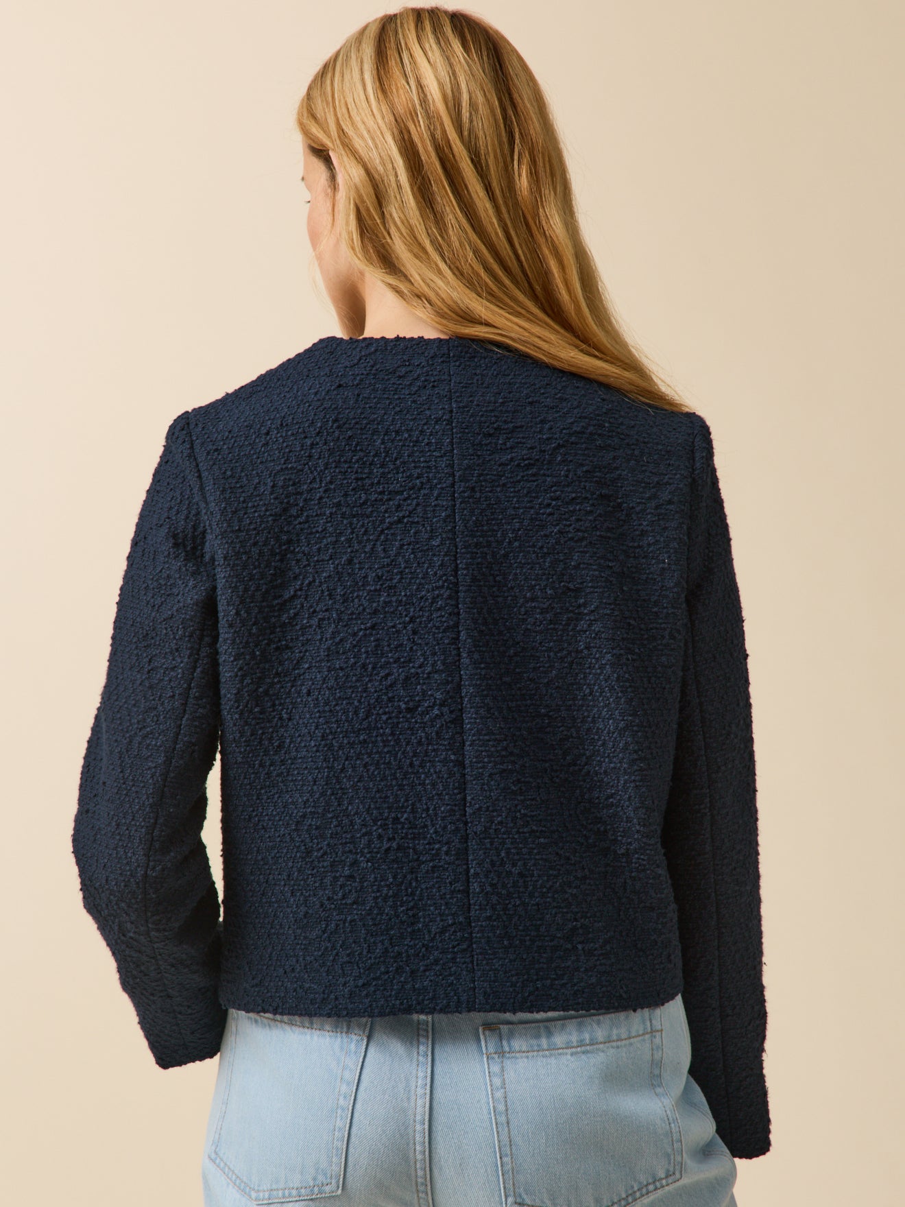 Einfarbige Damenjacke aus Twill ohne Kragen