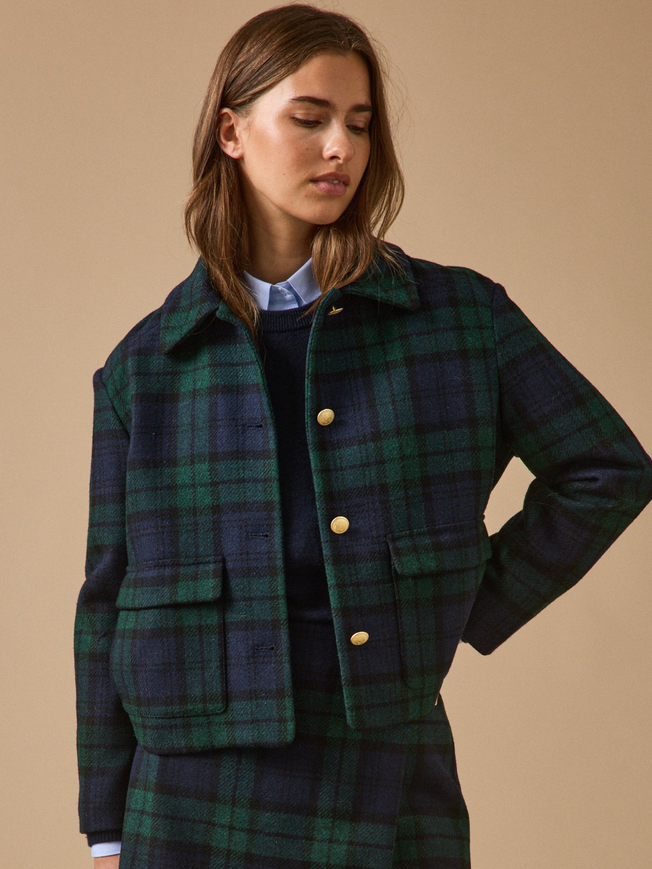 Tartan-Damenjacke aus Wolle