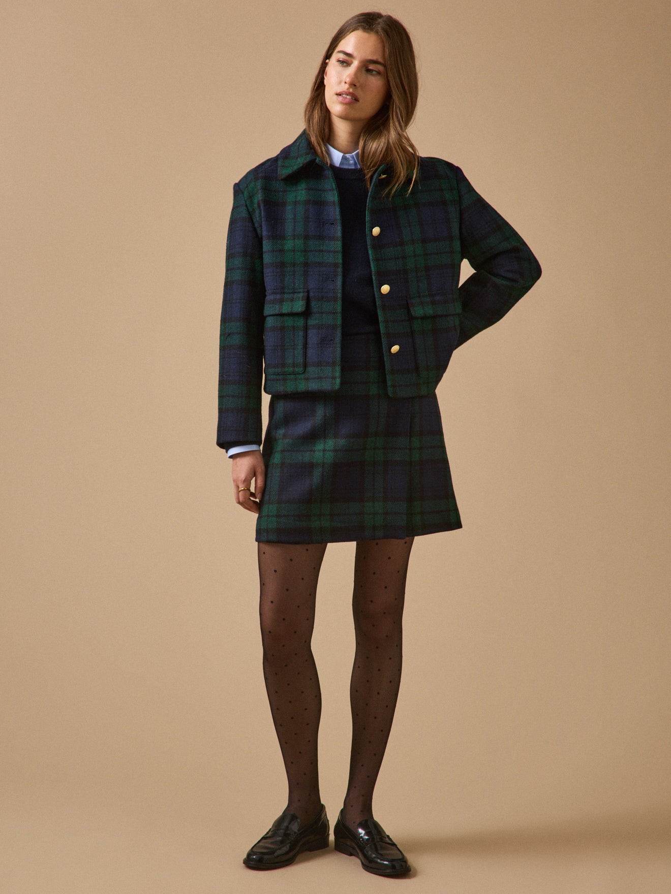 Tartan-Damenjacke aus Wolle