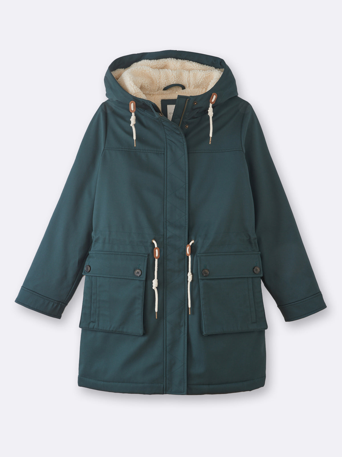 Langer Damen-Parka mit Webpelz und Wattierung