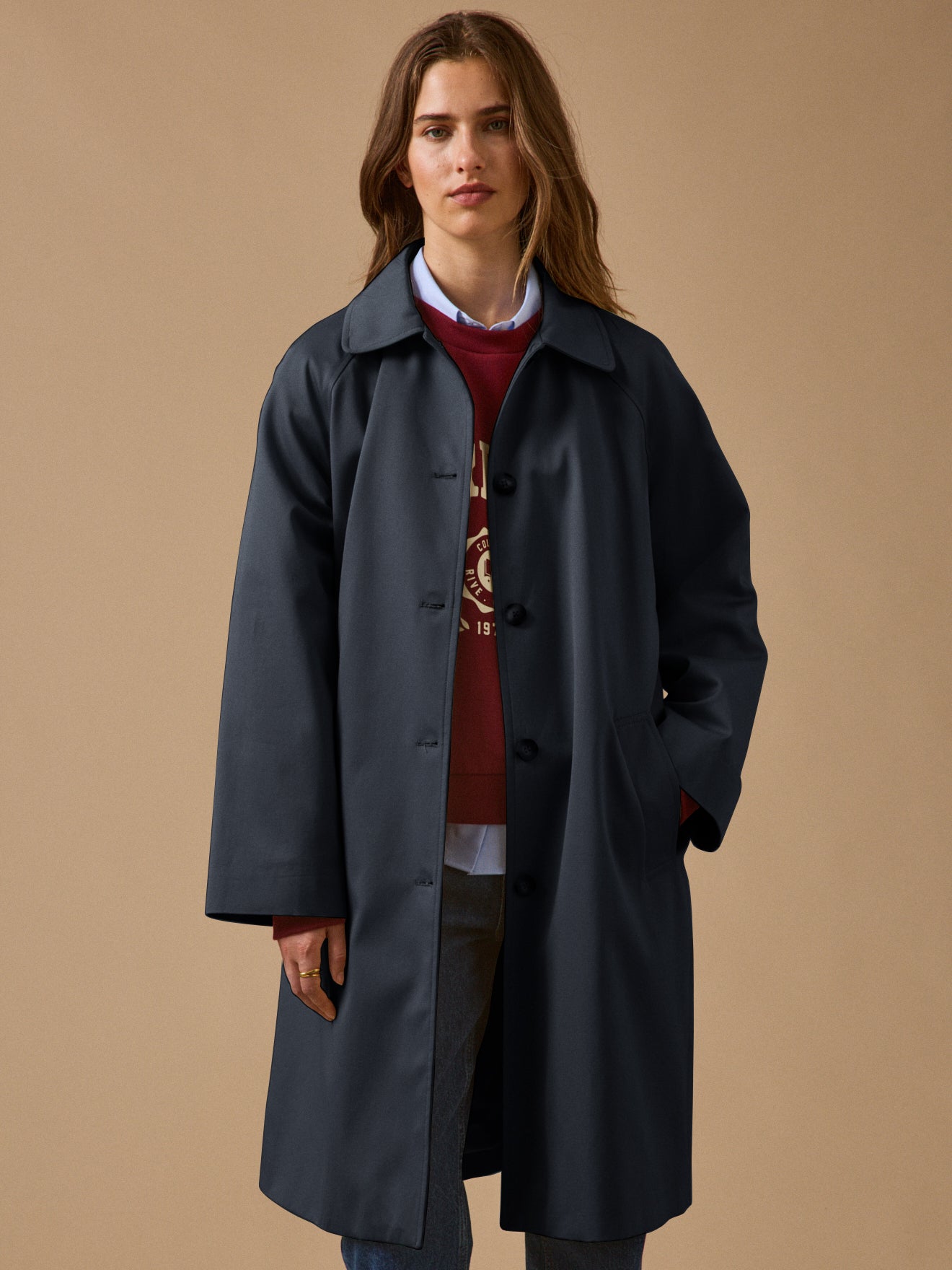 Langer Damen-Trenchcoat aus Bio-Baumwolle