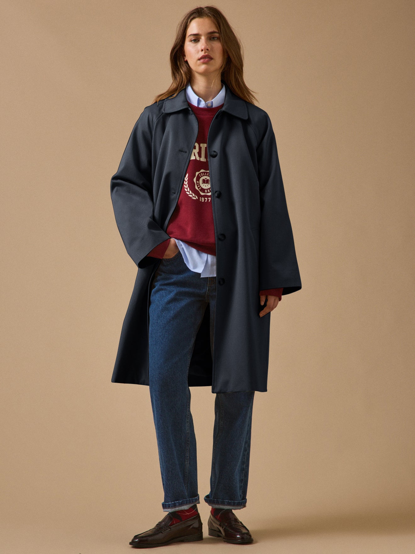 Langer Damen-Trenchcoat aus Bio-Baumwolle