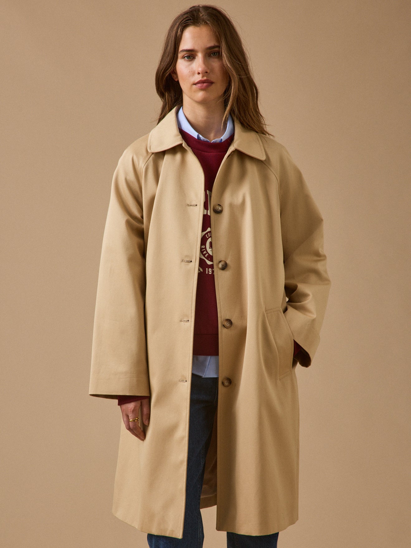 Langer Damen-Trenchcoat aus Bio-Baumwolle