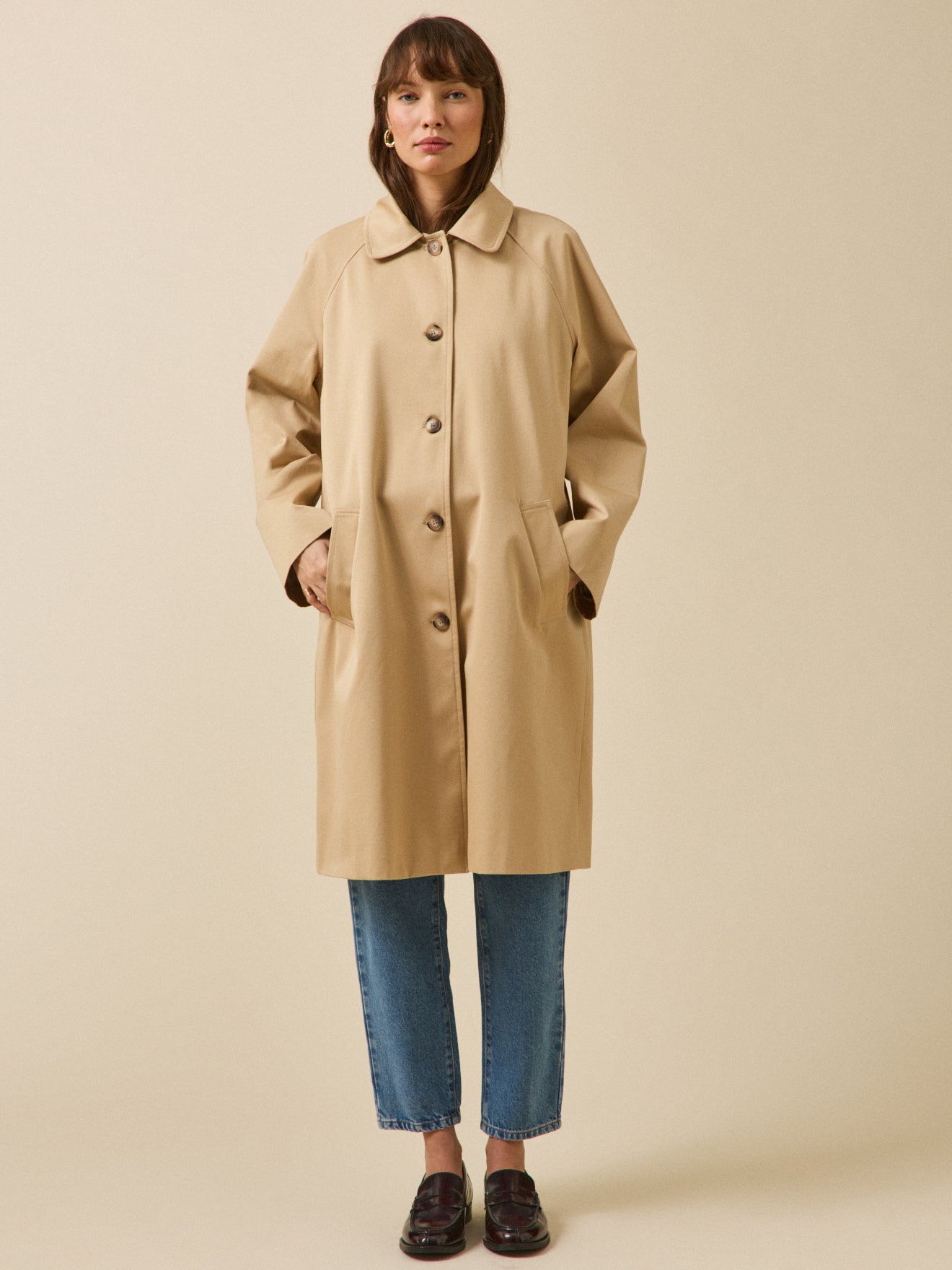 Langer Damen-Trenchcoat aus Bio-Baumwolle