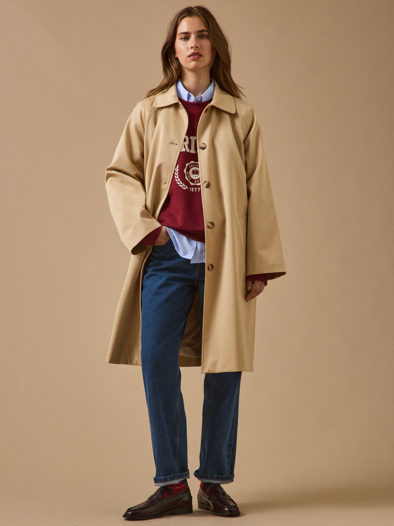 Langer Damen-Trenchcoat aus Bio-Baumwolle