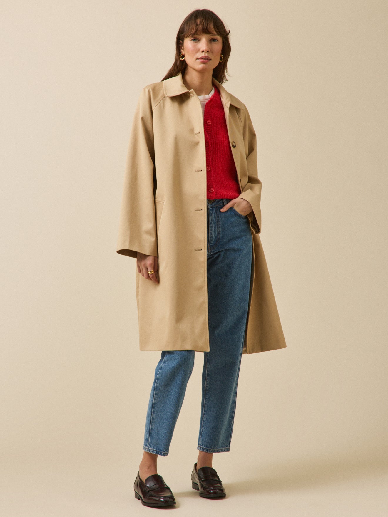 Langer Damen-Trenchcoat aus Bio-Baumwolle