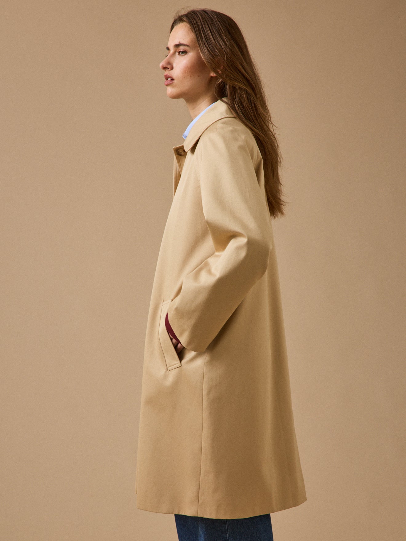 Langer Damen-Trenchcoat aus Bio-Baumwolle