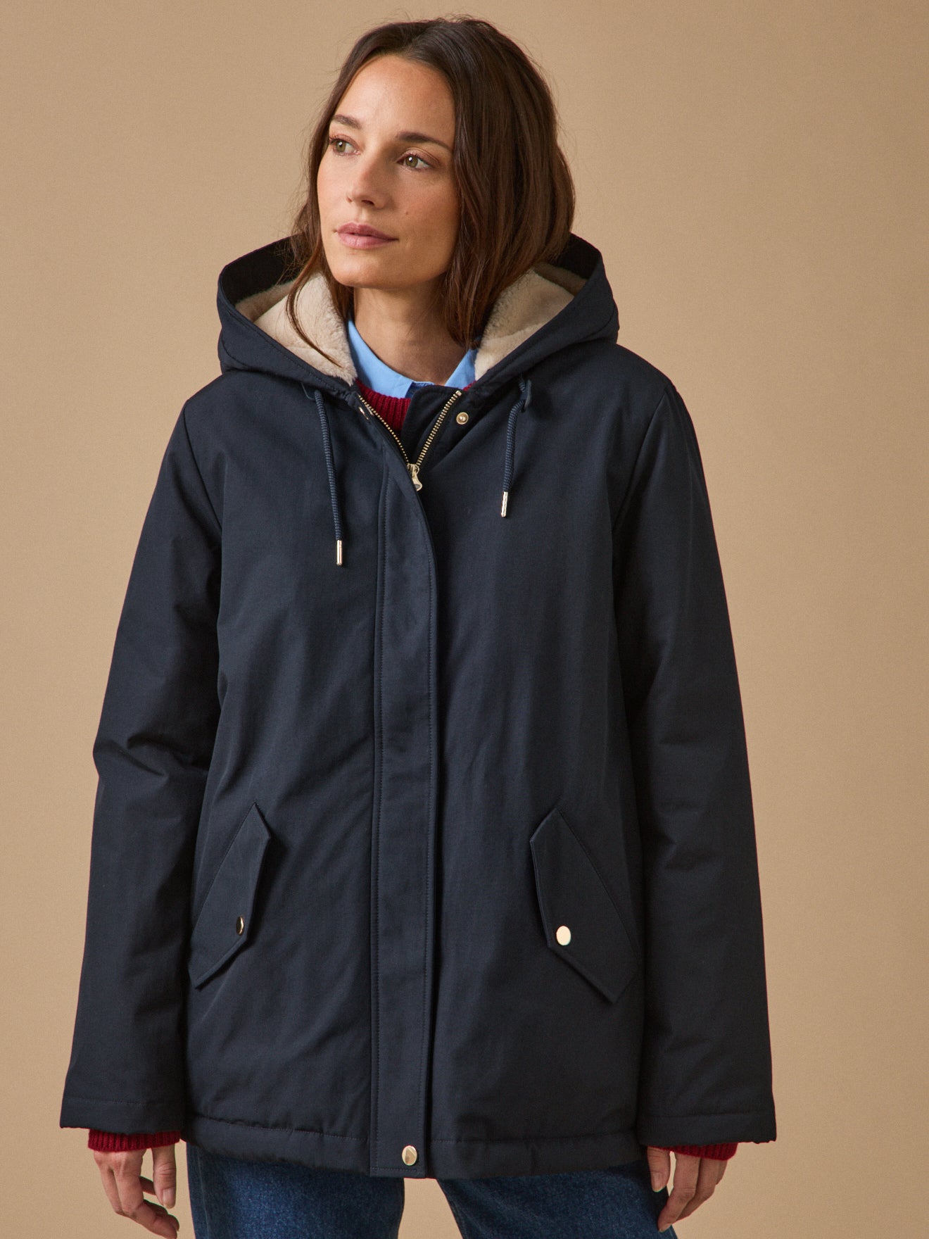 Kurzer Damen-Parka mit Futter aus Webpelz