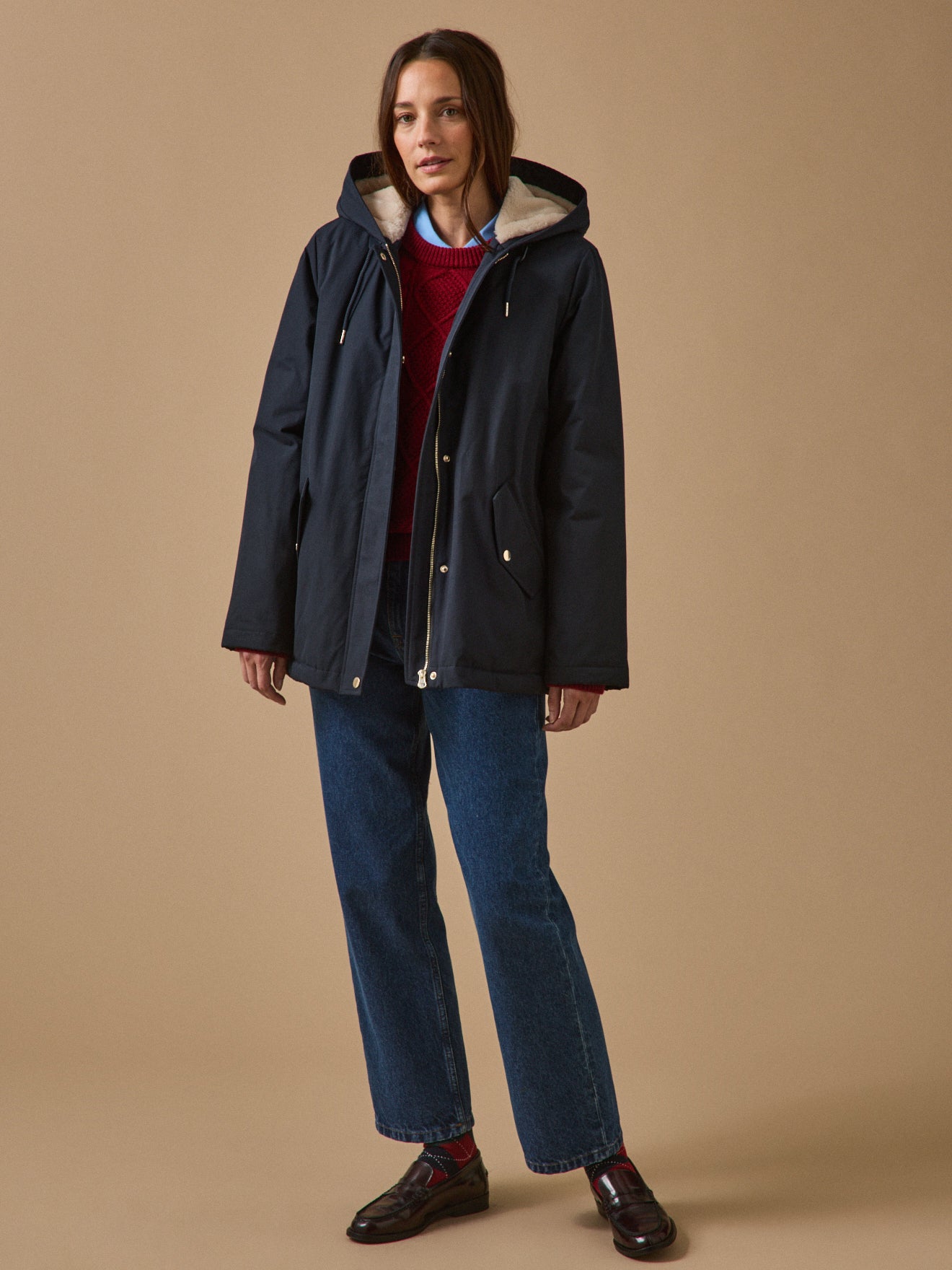 Kurzer Damen-Parka mit Futter aus Webpelz