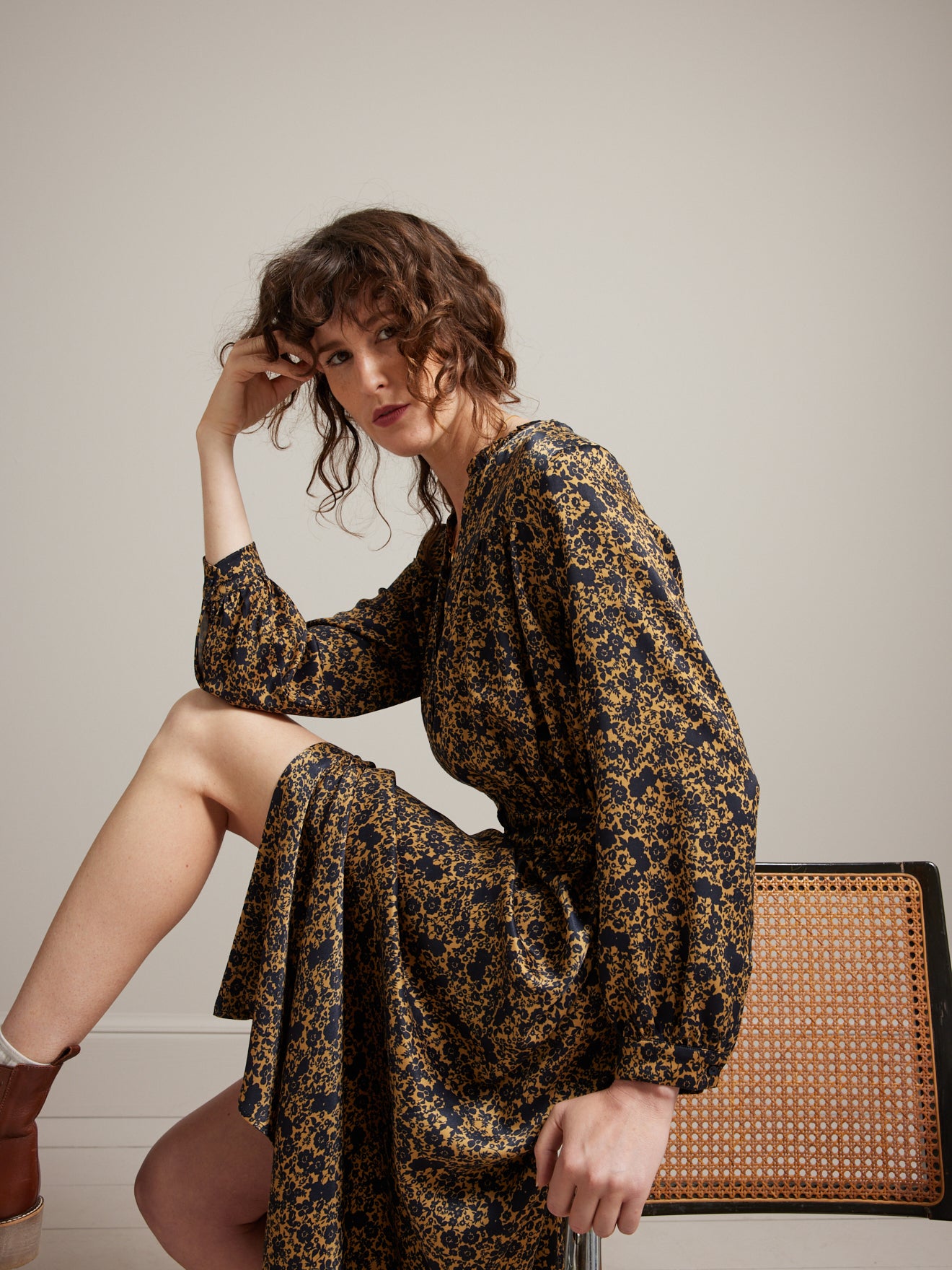 Halblanges Damenkleid mit Éléonore-Print
