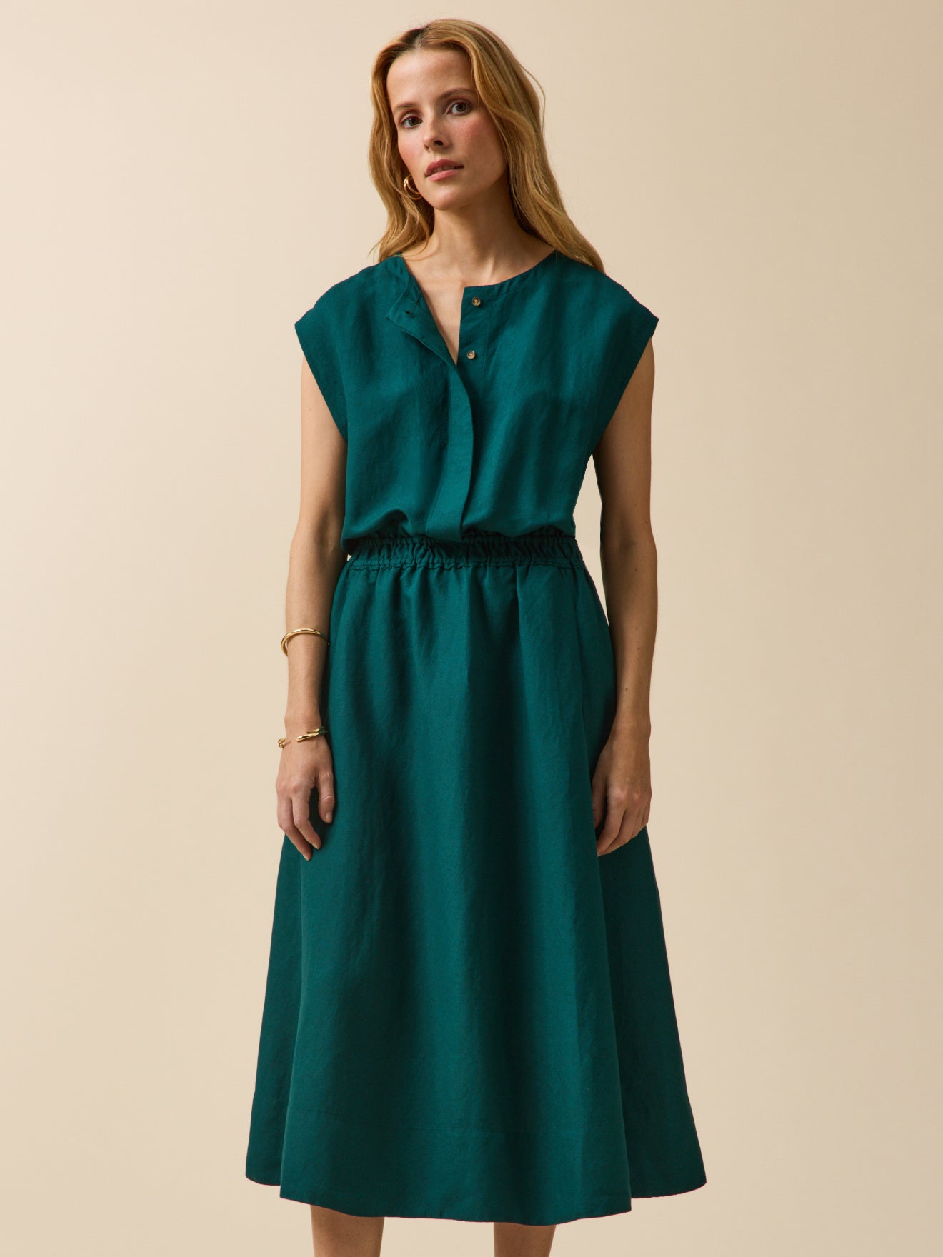 Damen-Etuikleid aus Leinen und Viskose