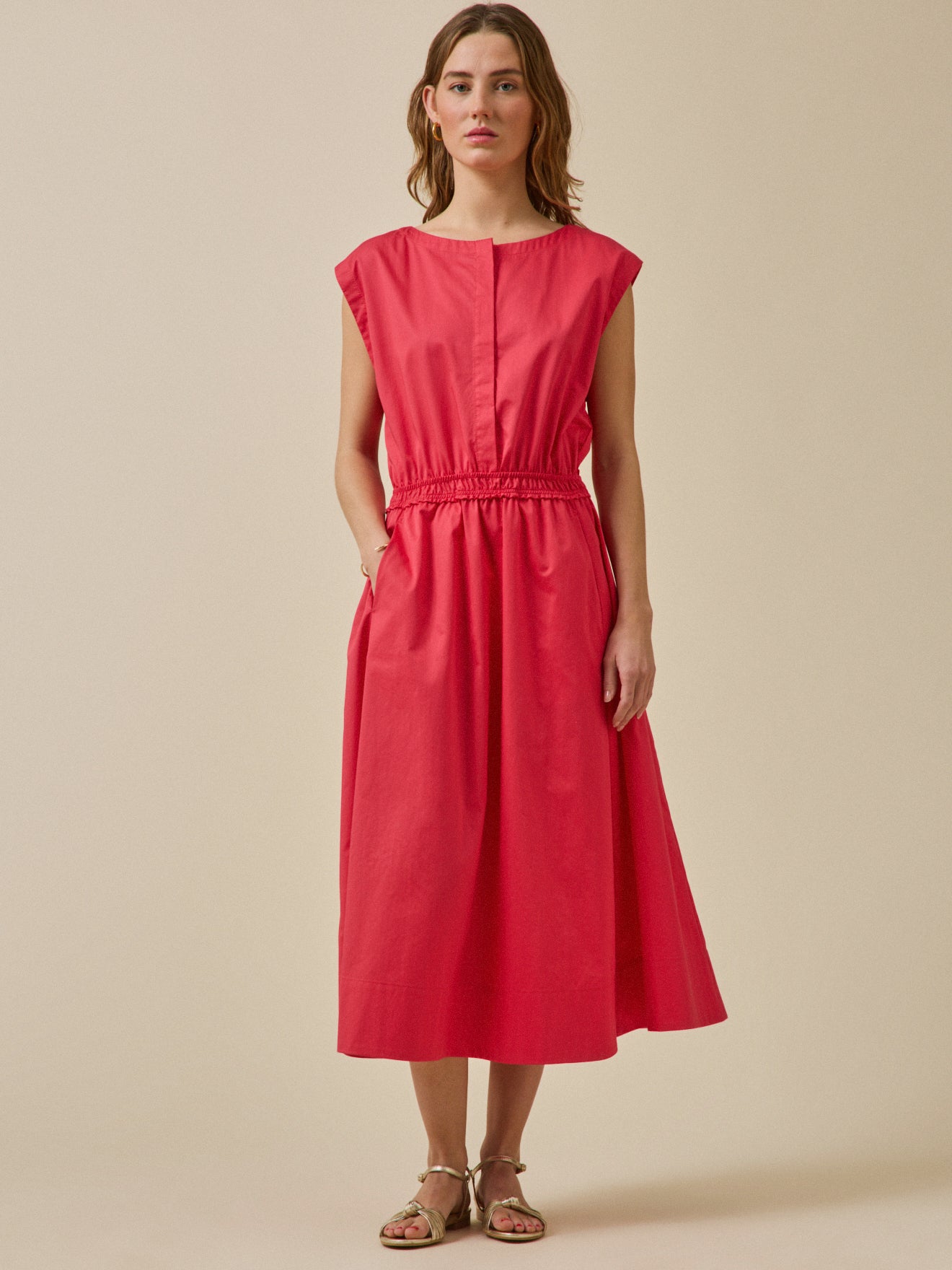 Langes Damen-Festkleid aus satinierter Popeline