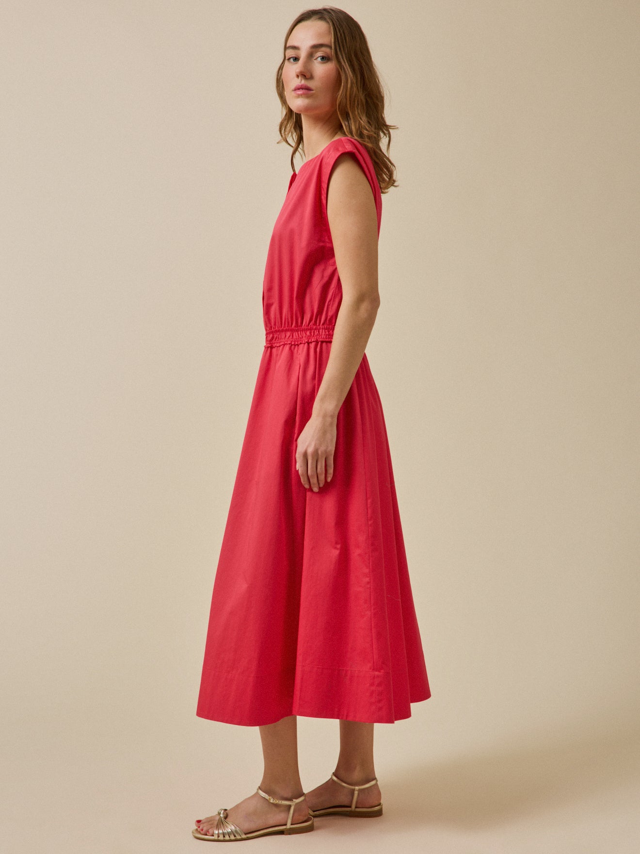 Langes Damen-Festkleid aus satinierter Popeline