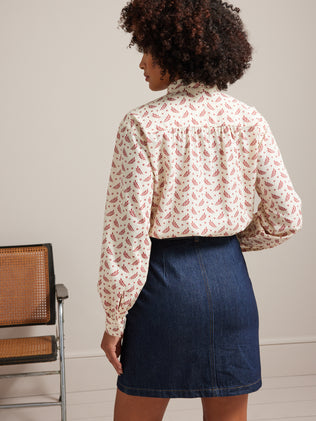 Damen-Hemdbluse mit Stehkragen aus Dobby-Baumwolle