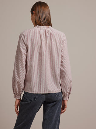 Gestreifte Damen-Hemdbluse mit Rüschenkragen